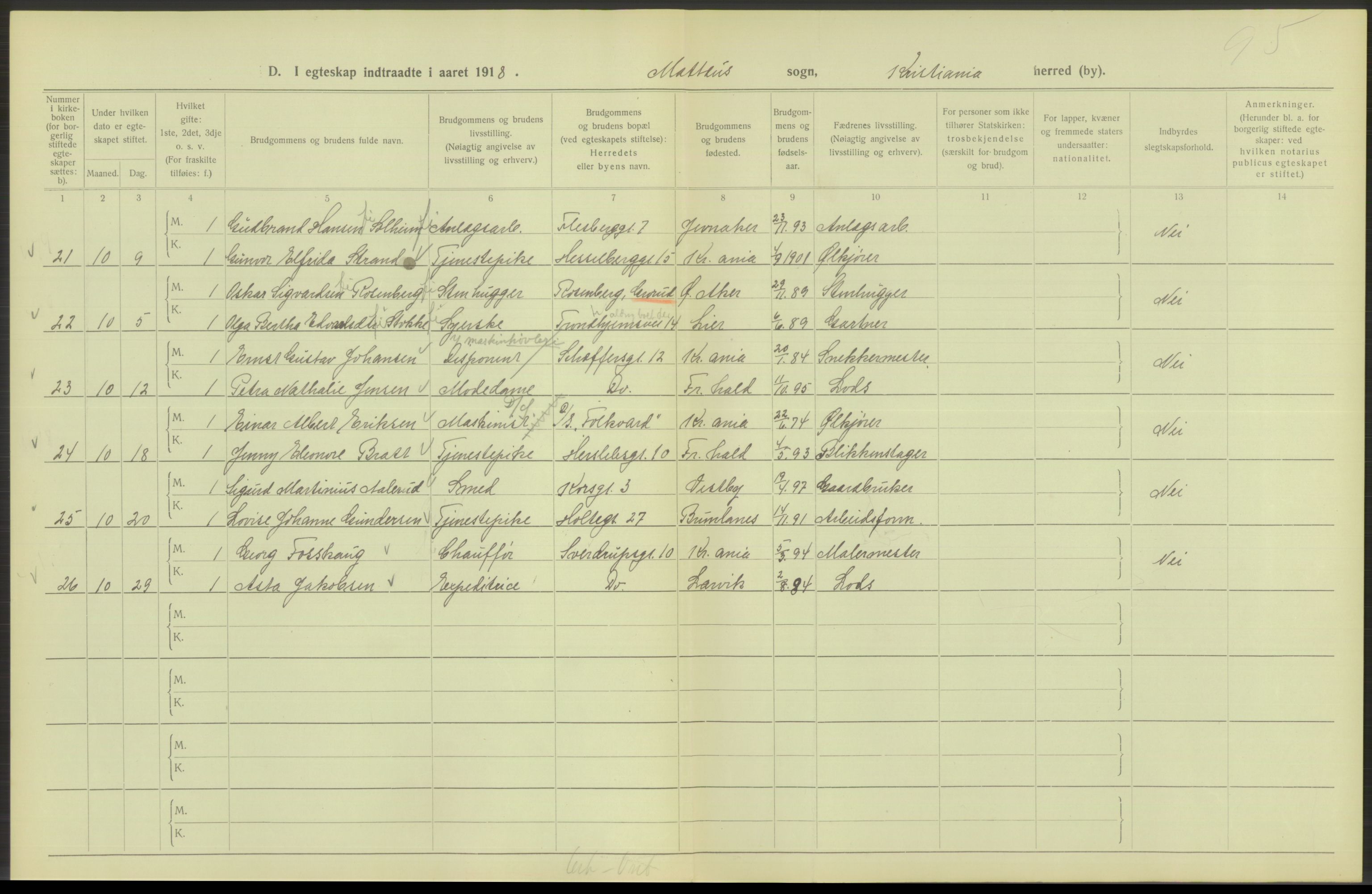 Statistisk sentralbyrå, Sosiodemografiske emner, Befolkning, RA/S-2228/D/Df/Dfb/Dfbh/L0009: Kristiania: Gifte, 1918, s. 536