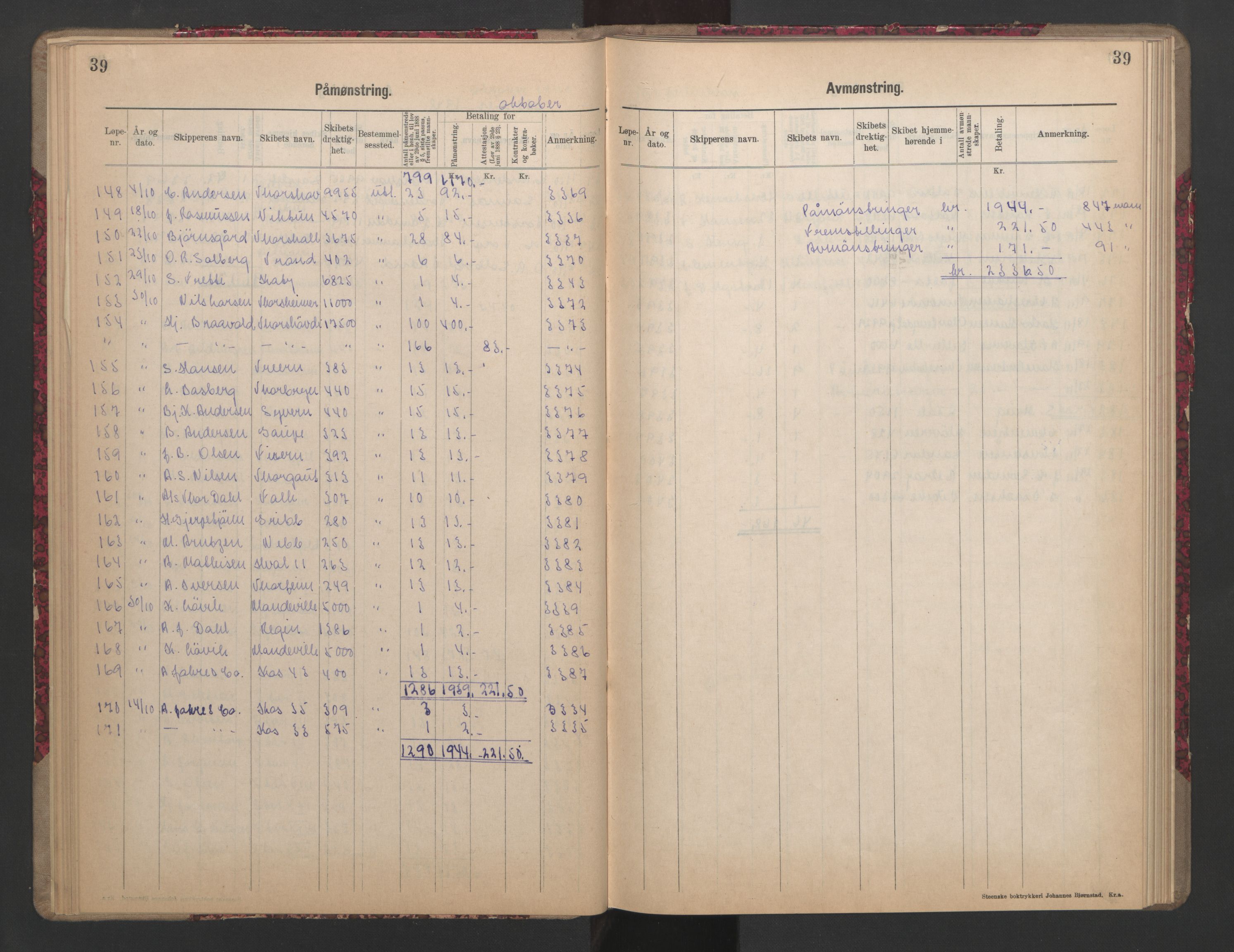 Sandefjord innrulleringskontor, AV/SAKO-A-788/H/Ha/L0002: Mønstringsjournal, 1946-1949, s. 39