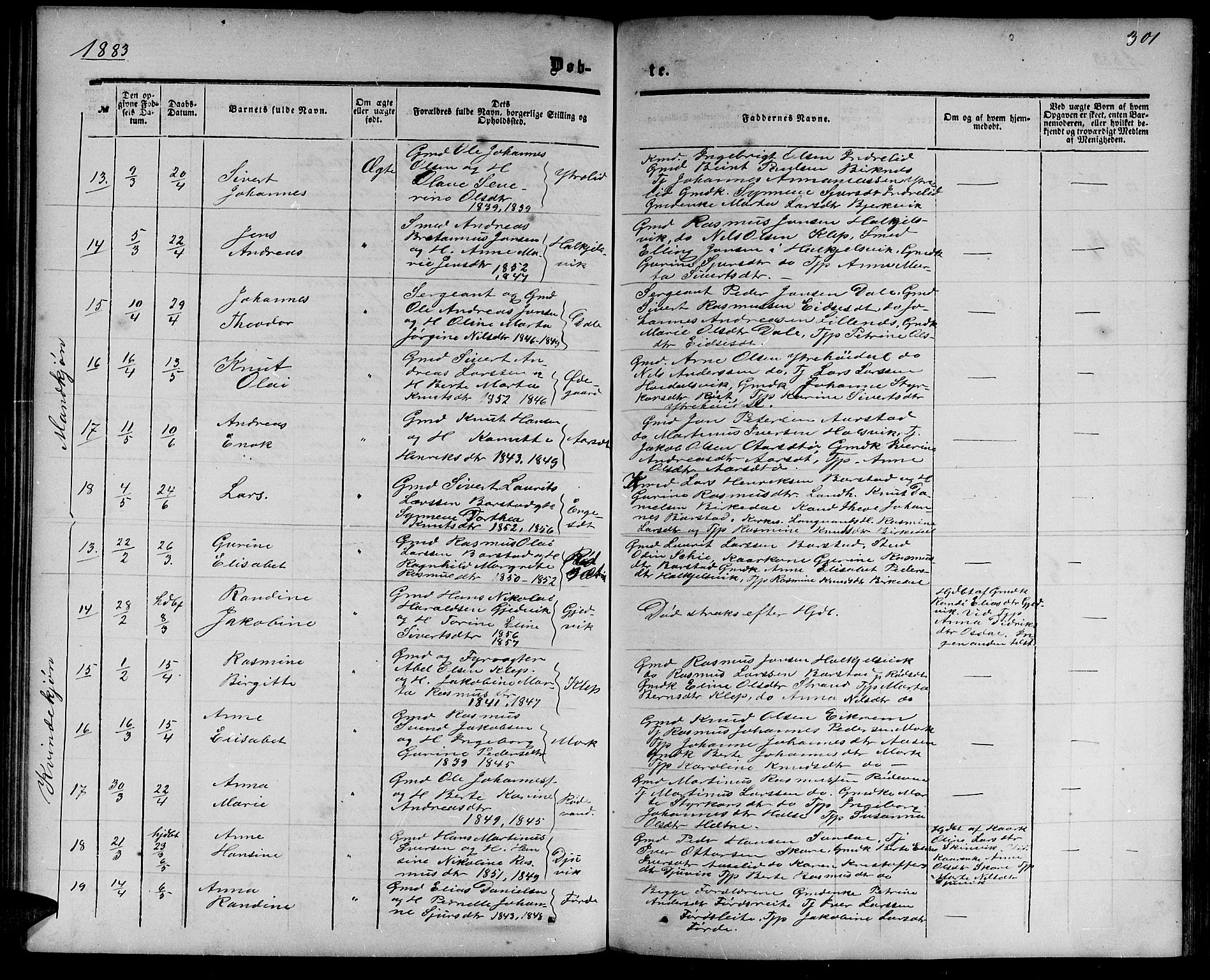 Ministerialprotokoller, klokkerbøker og fødselsregistre - Møre og Romsdal, AV/SAT-A-1454/511/L0157: Klokkerbok nr. 511C03, 1864-1884, s. 301