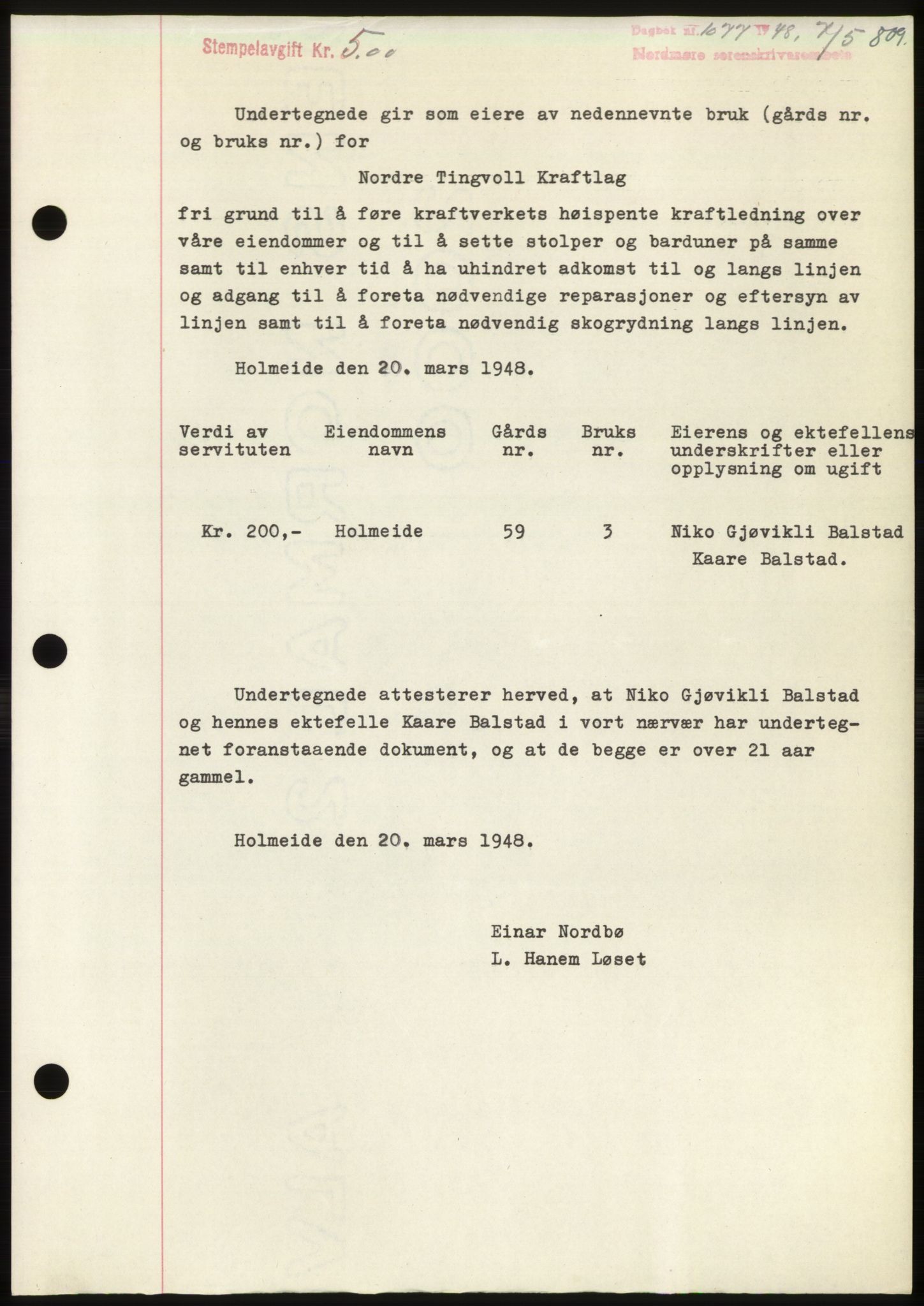 Nordmøre sorenskriveri, SAT/A-4132/1/2/2Ca: Pantebok nr. B98, 1948-1948, Dagboknr: 1077/1948