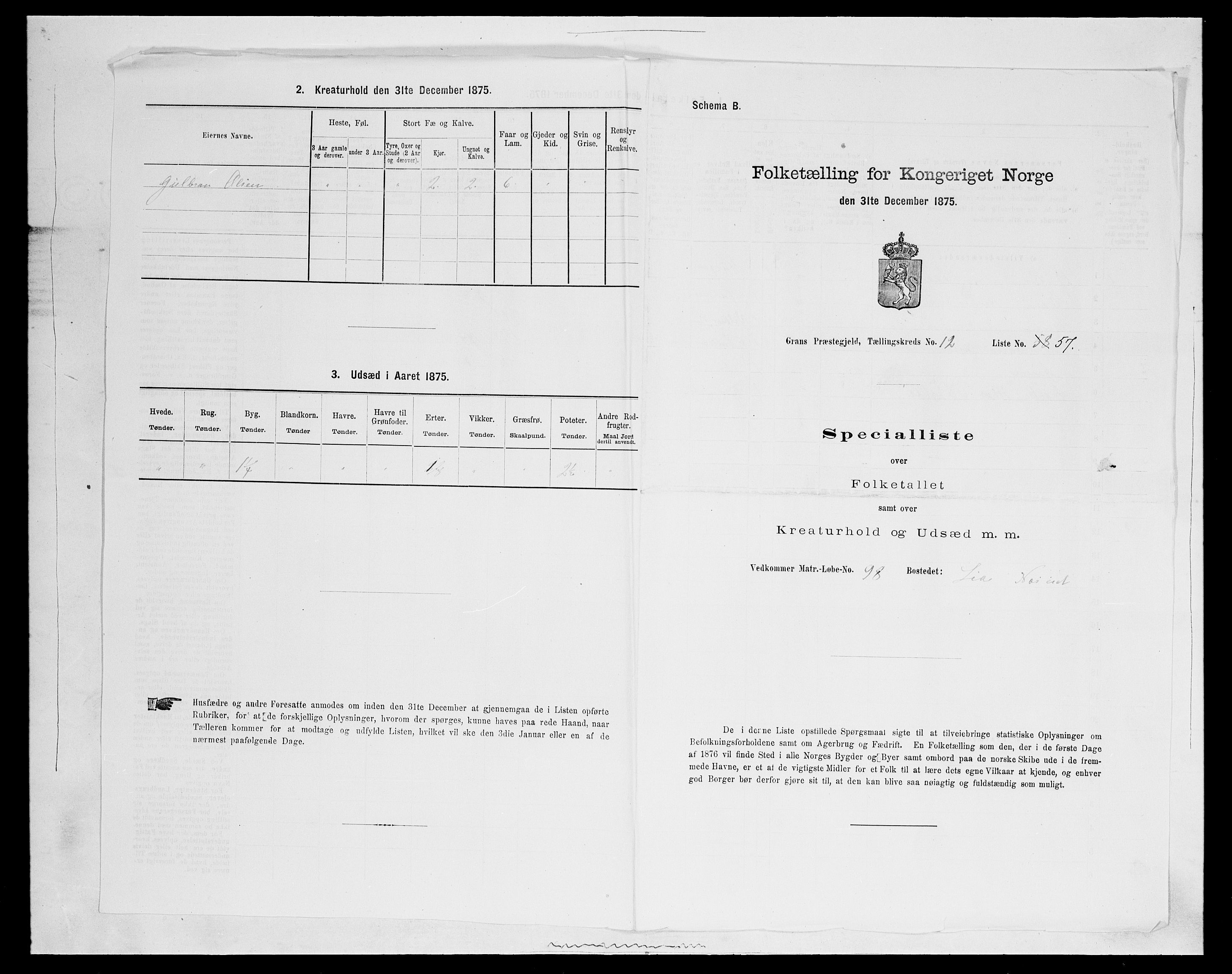 SAH, Folketelling 1875 for 0534P Gran prestegjeld, 1875, s. 2353