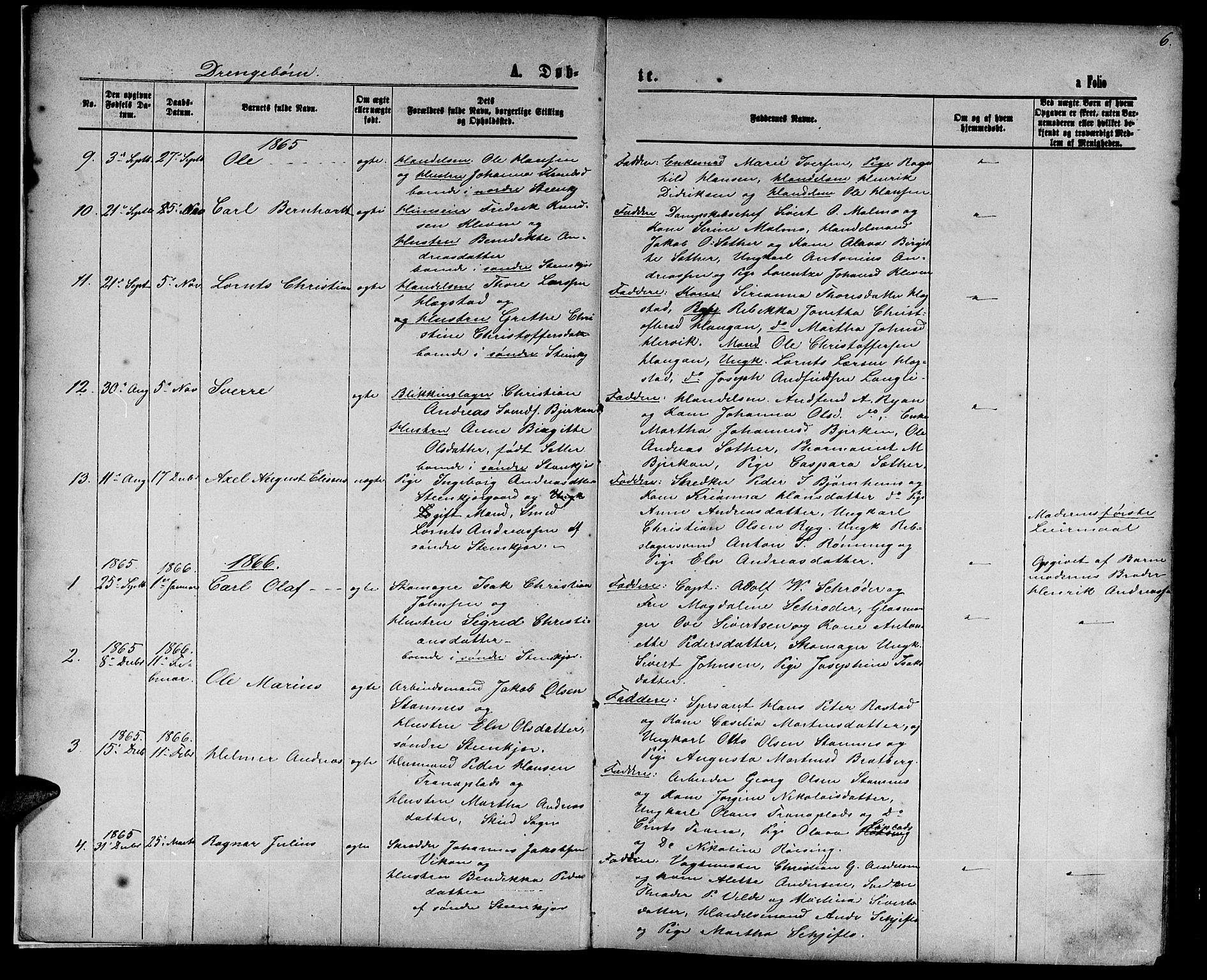 Ministerialprotokoller, klokkerbøker og fødselsregistre - Nord-Trøndelag, AV/SAT-A-1458/739/L0373: Klokkerbok nr. 739C01, 1865-1882, s. 6