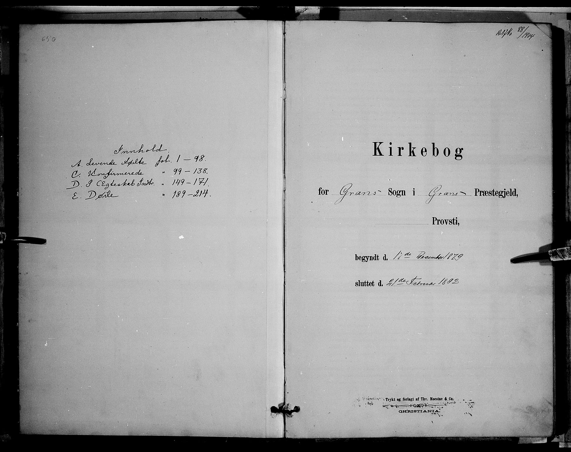 Gran prestekontor, AV/SAH-PREST-112/H/Ha/Hab/L0002: Klokkerbok nr. 2, 1879-1892