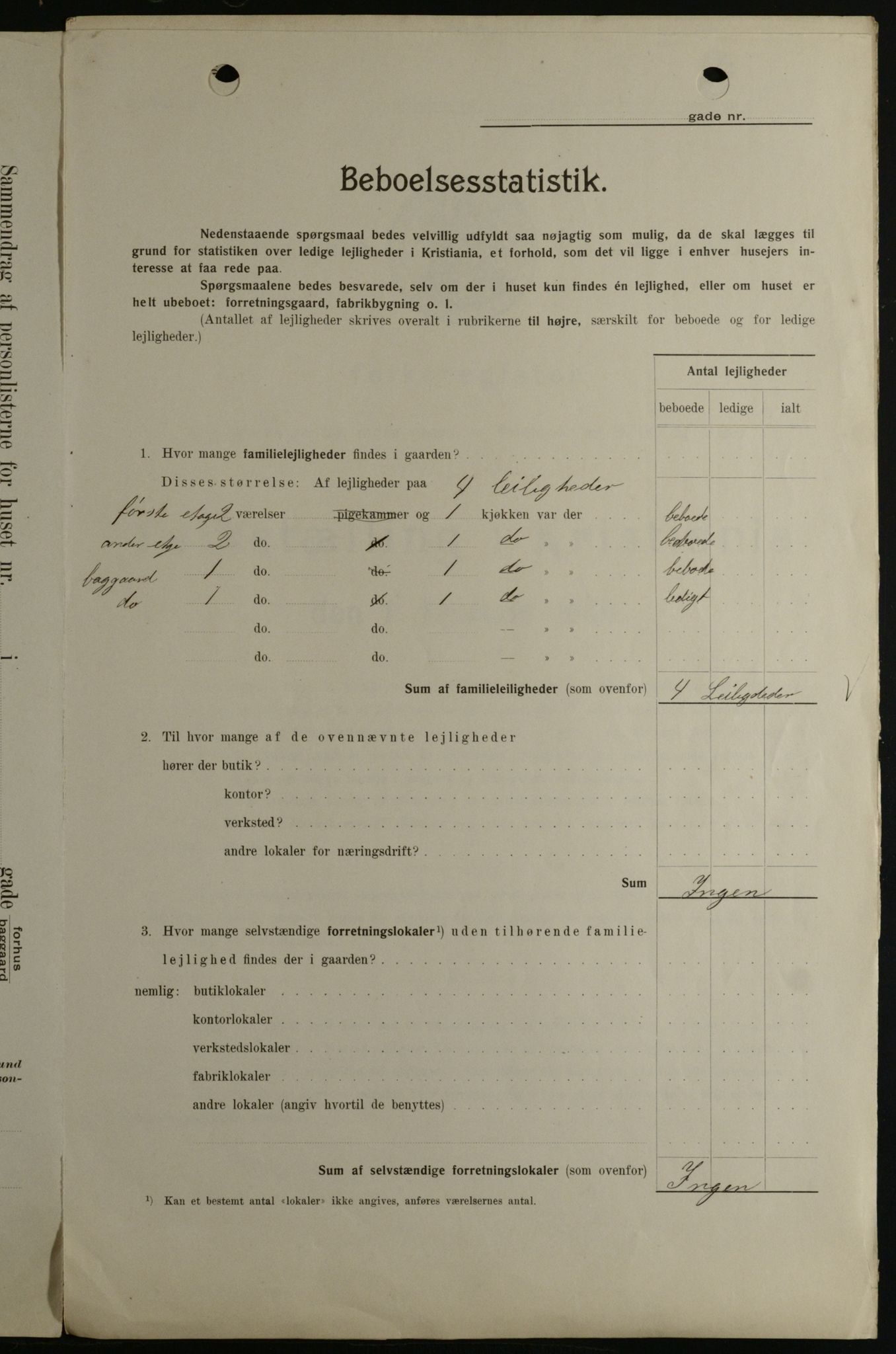 OBA, Kommunal folketelling 1.2.1908 for Kristiania kjøpstad, 1908, s. 100095