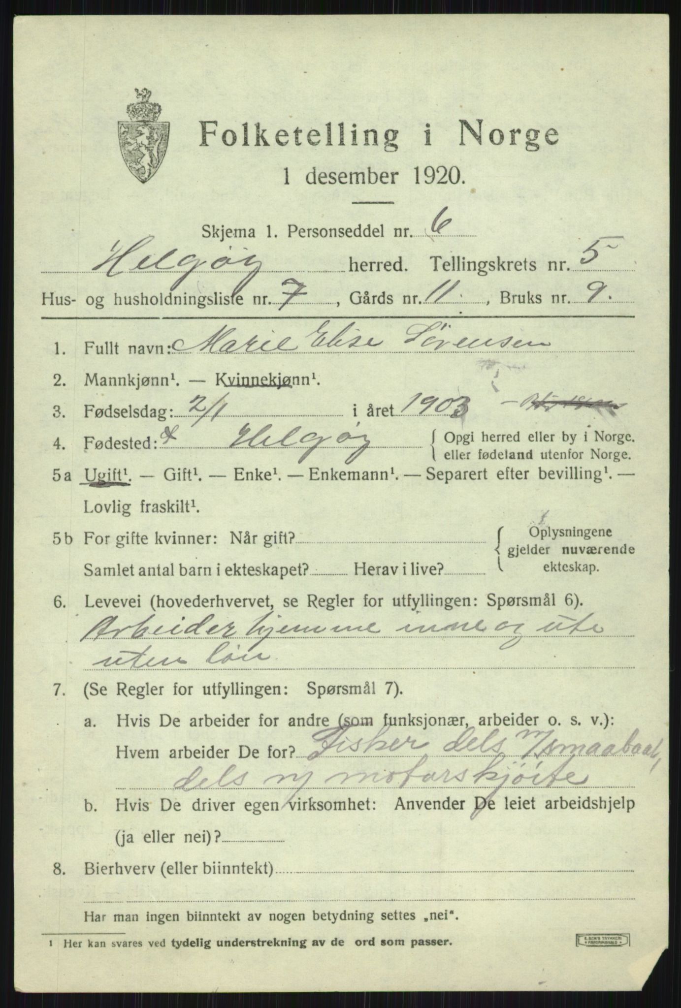 SATØ, Folketelling 1920 for 1935 Helgøy herred, 1920, s. 2021
