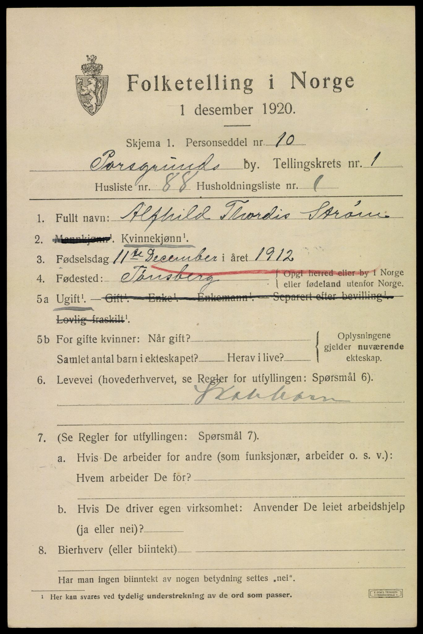 SAKO, Folketelling 1920 for 0805 Porsgrunn kjøpstad, 1920, s. 8211