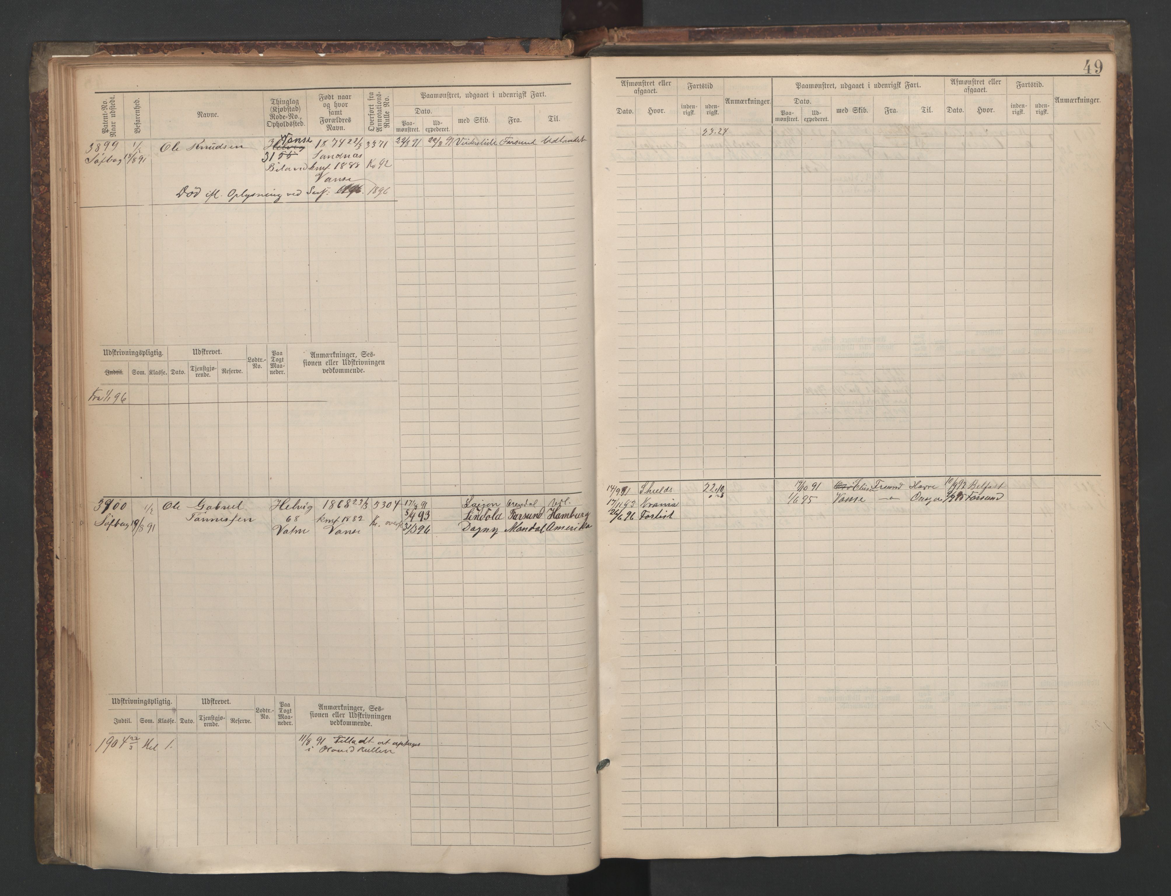 Farsund mønstringskrets, AV/SAK-2031-0017/F/Fb/L0006: Hovedrulle nr 3805-4478, M-9, 1890-1930, s. 50