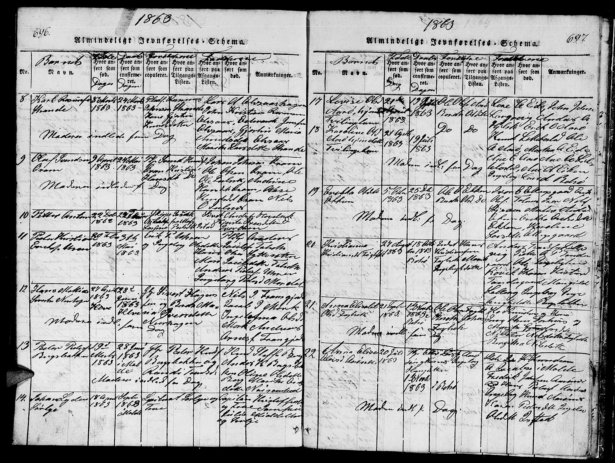 Ministerialprotokoller, klokkerbøker og fødselsregistre - Møre og Romsdal, SAT/A-1454/555/L0665: Klokkerbok nr. 555C01, 1818-1868, s. 696-697