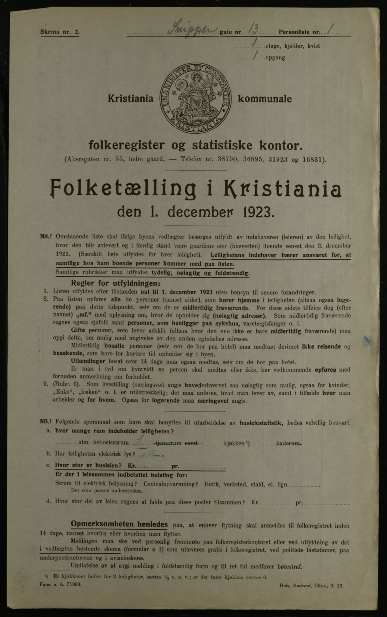 OBA, Kommunal folketelling 1.12.1923 for Kristiania, 1923, s. 108219