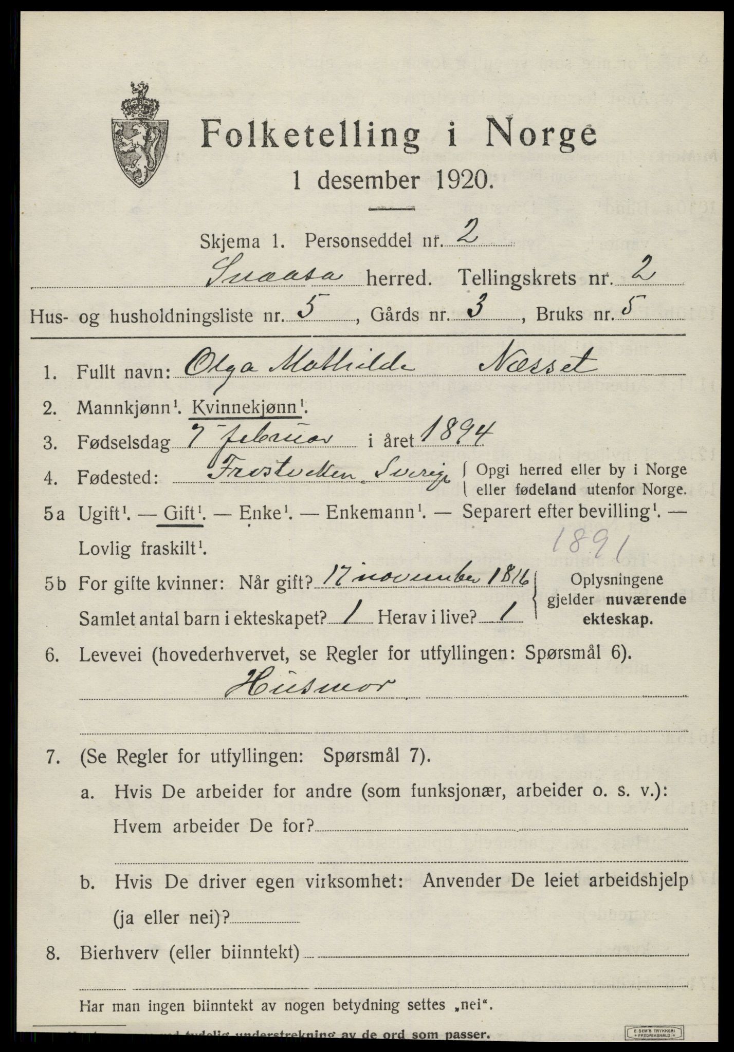 SAT, Folketelling 1920 for 1736 Snåsa herred, 1920, s. 1230