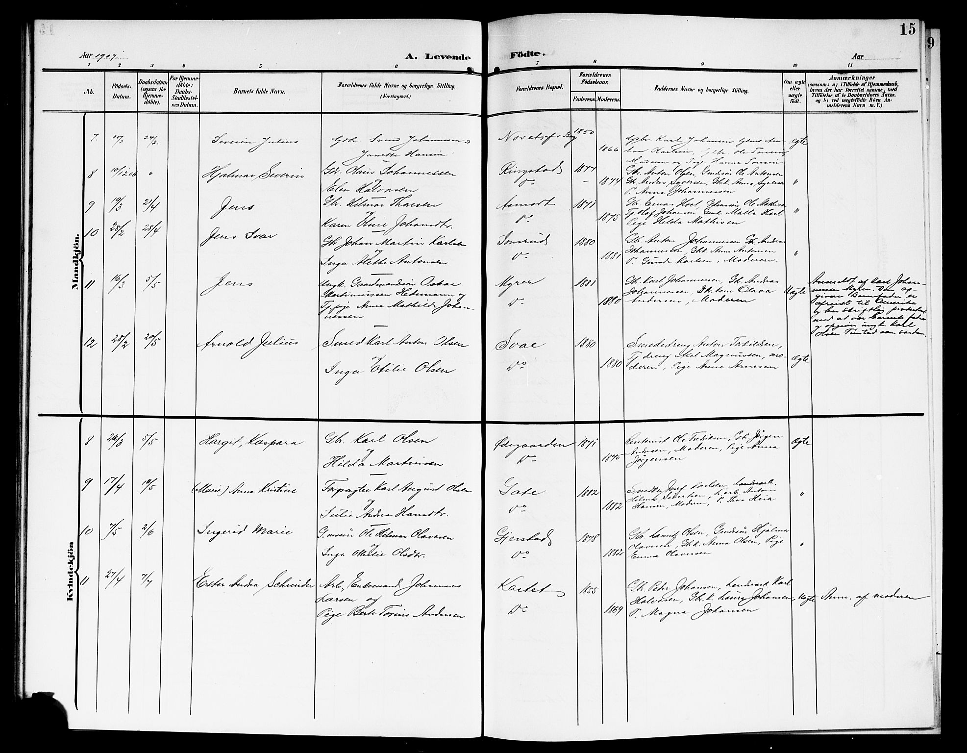 Skiptvet prestekontor Kirkebøker, AV/SAO-A-20009/G/Ga/L0002: Klokkerbok nr. 2, 1905-1915, s. 15