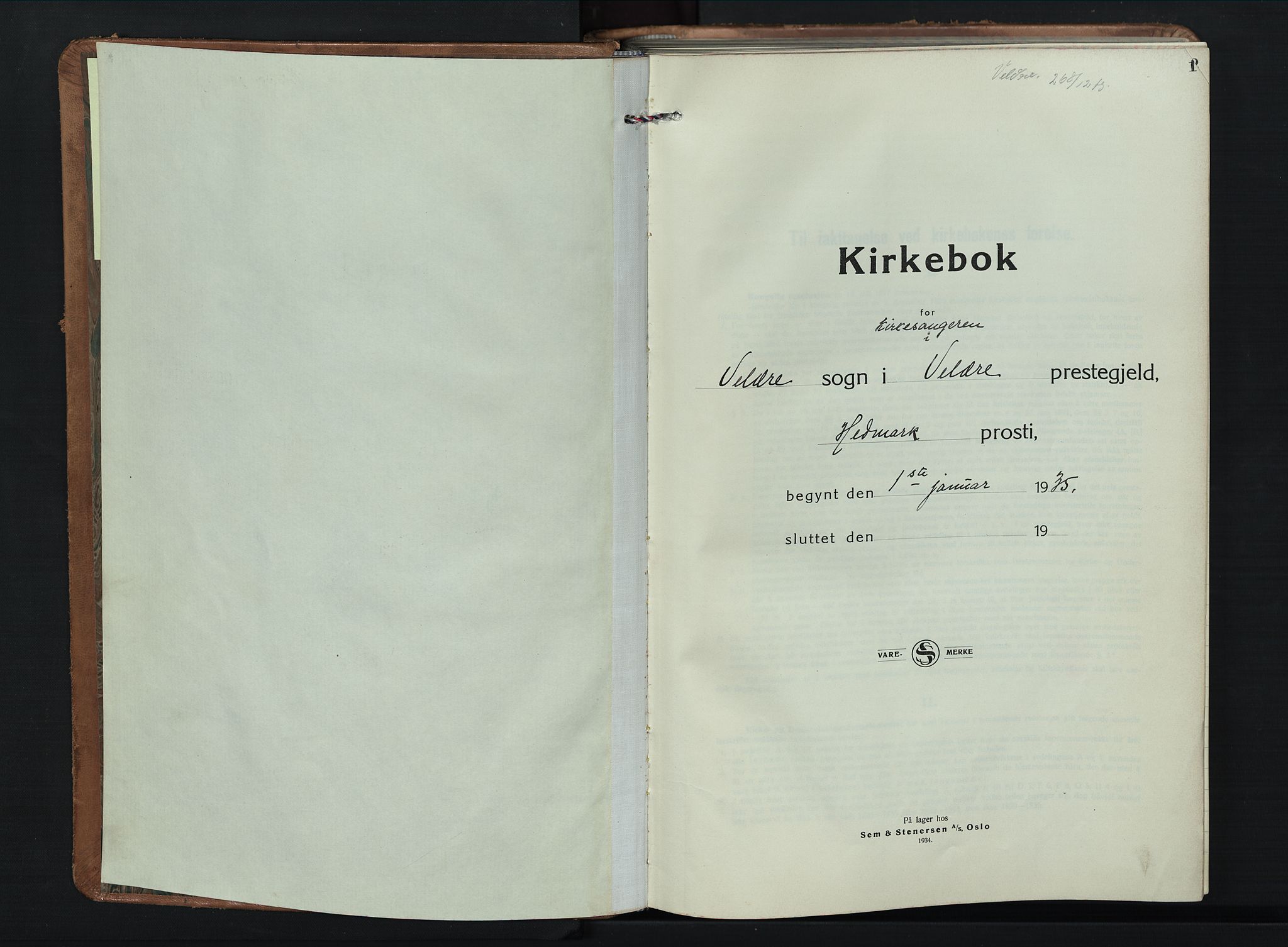 Veldre prestekontor, SAH/PREST-018/L/La/L0002: Klokkerbok nr. 2, 1935-1949, s. 1