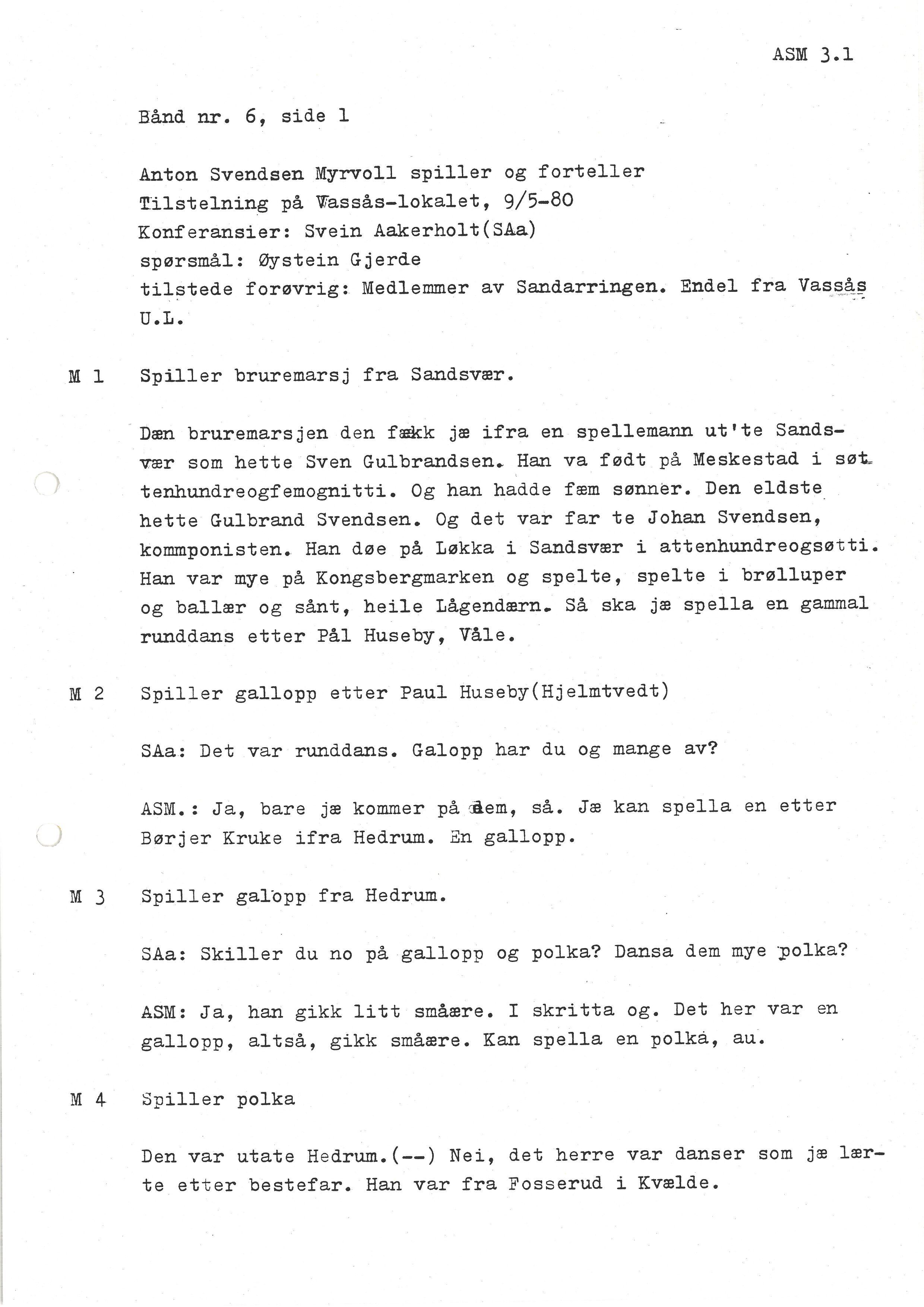 Sa 16 - Folkemusikk fra Vestfold, Gjerdesamlingen, VEMU/A-1868/I/L0001: Informantregister med intervjunedtegnelser, 1979-1986