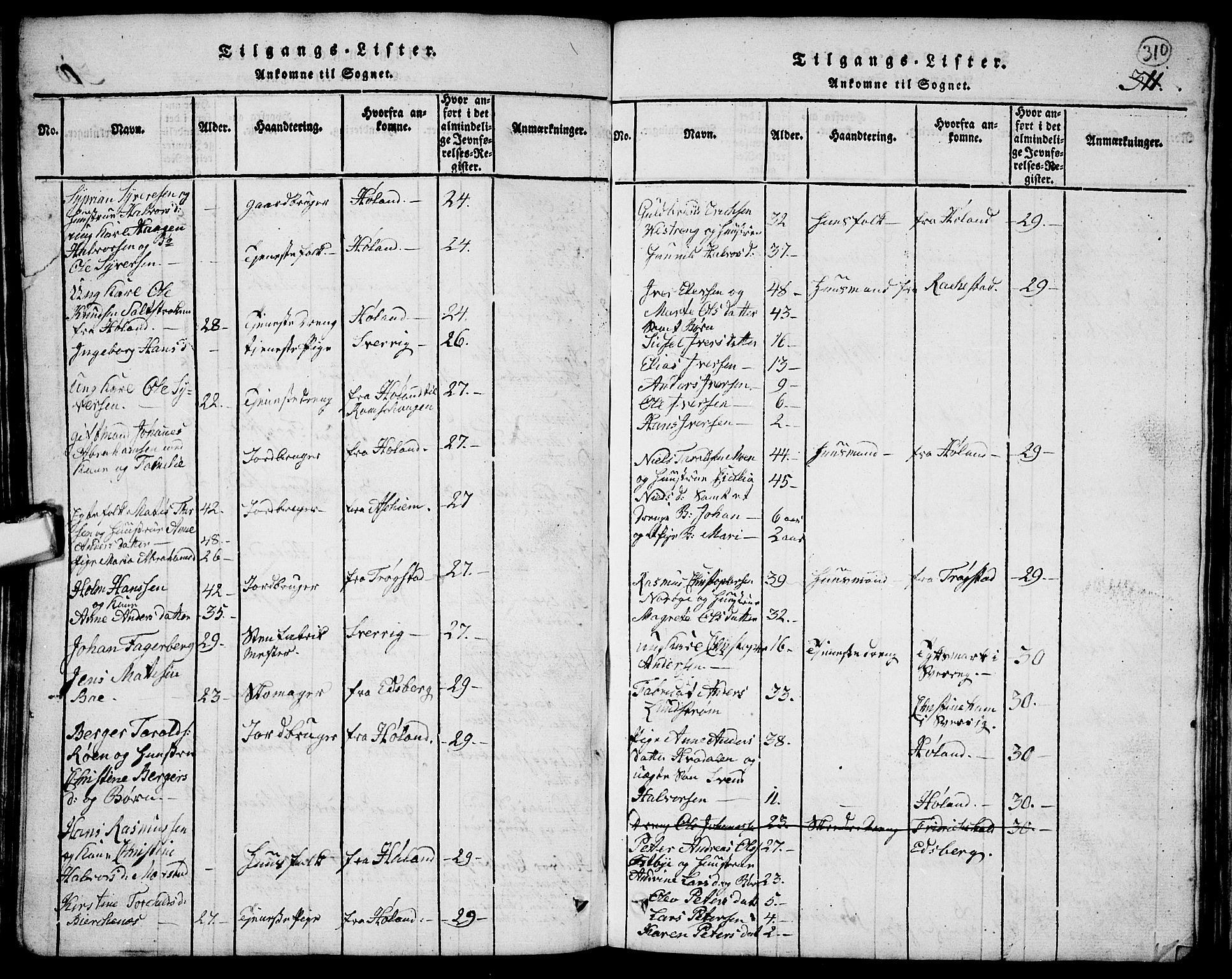 Rødenes prestekontor Kirkebøker, AV/SAO-A-2005/G/Ga/L0001: Klokkerbok nr.  I 1, 1814-1841, s. 310