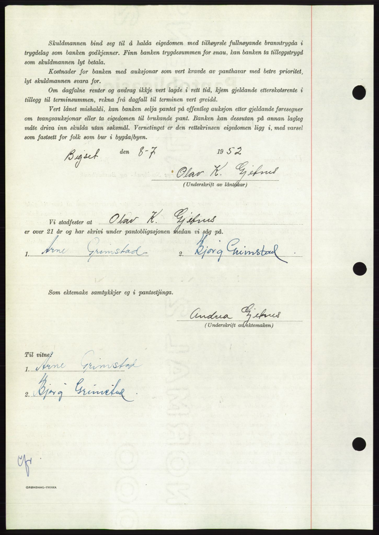 Søre Sunnmøre sorenskriveri, AV/SAT-A-4122/1/2/2C/L0121: Pantebok nr. 9B, 1951-1952, Dagboknr: 1395/1952