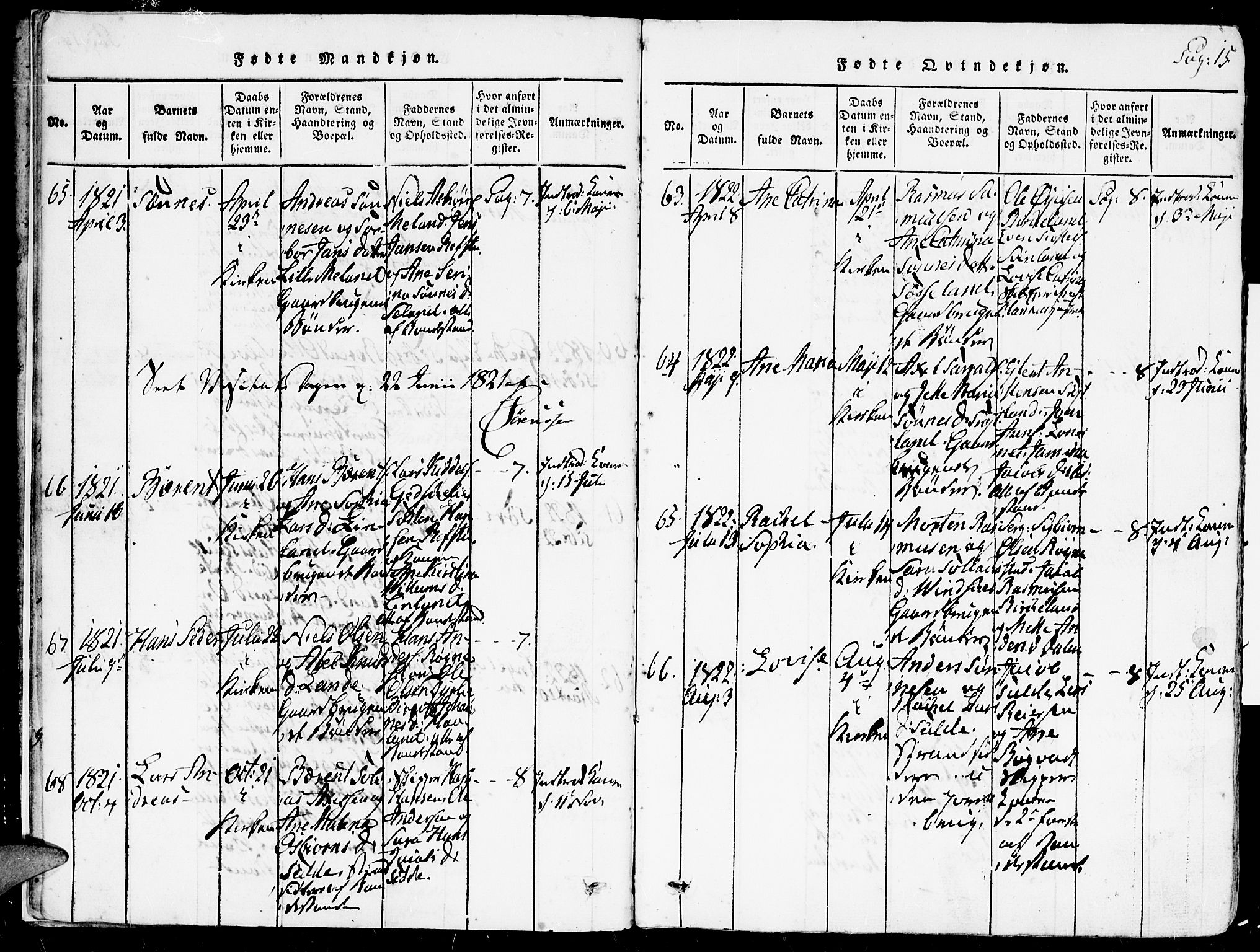 Kvinesdal sokneprestkontor, SAK/1111-0026/F/Fa/Faa/L0001: Ministerialbok nr. A 1, 1815-1849, s. 15
