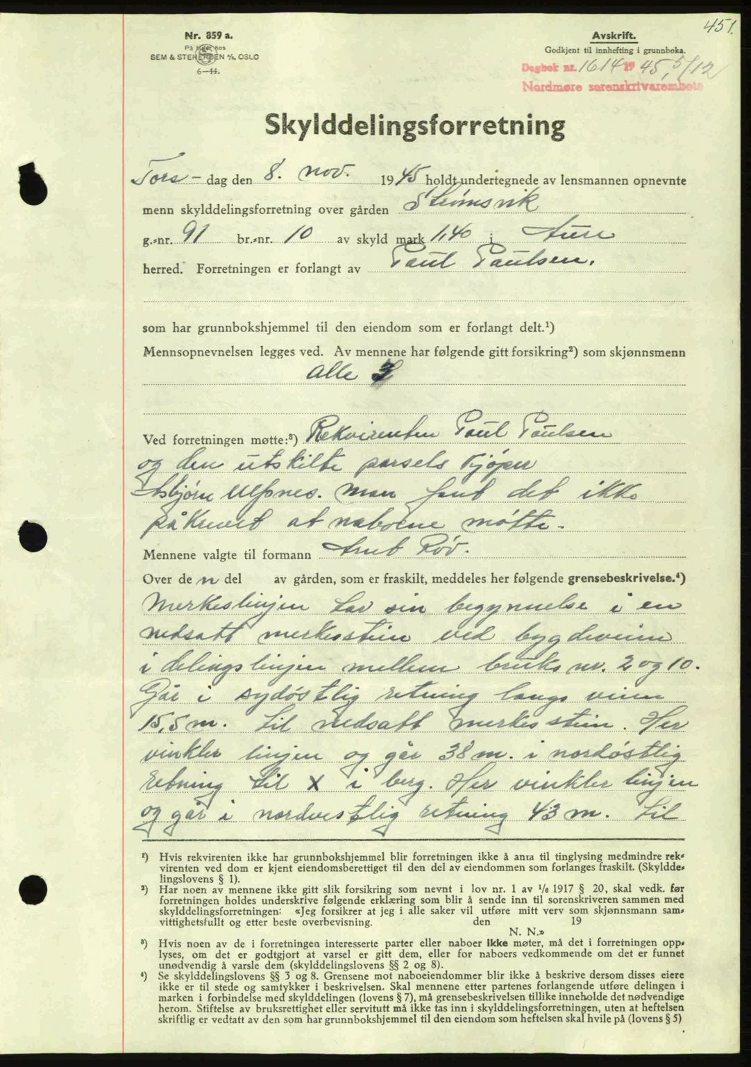 Nordmøre sorenskriveri, AV/SAT-A-4132/1/2/2Ca: Pantebok nr. A100a, 1945-1945, Dagboknr: 1614/1945