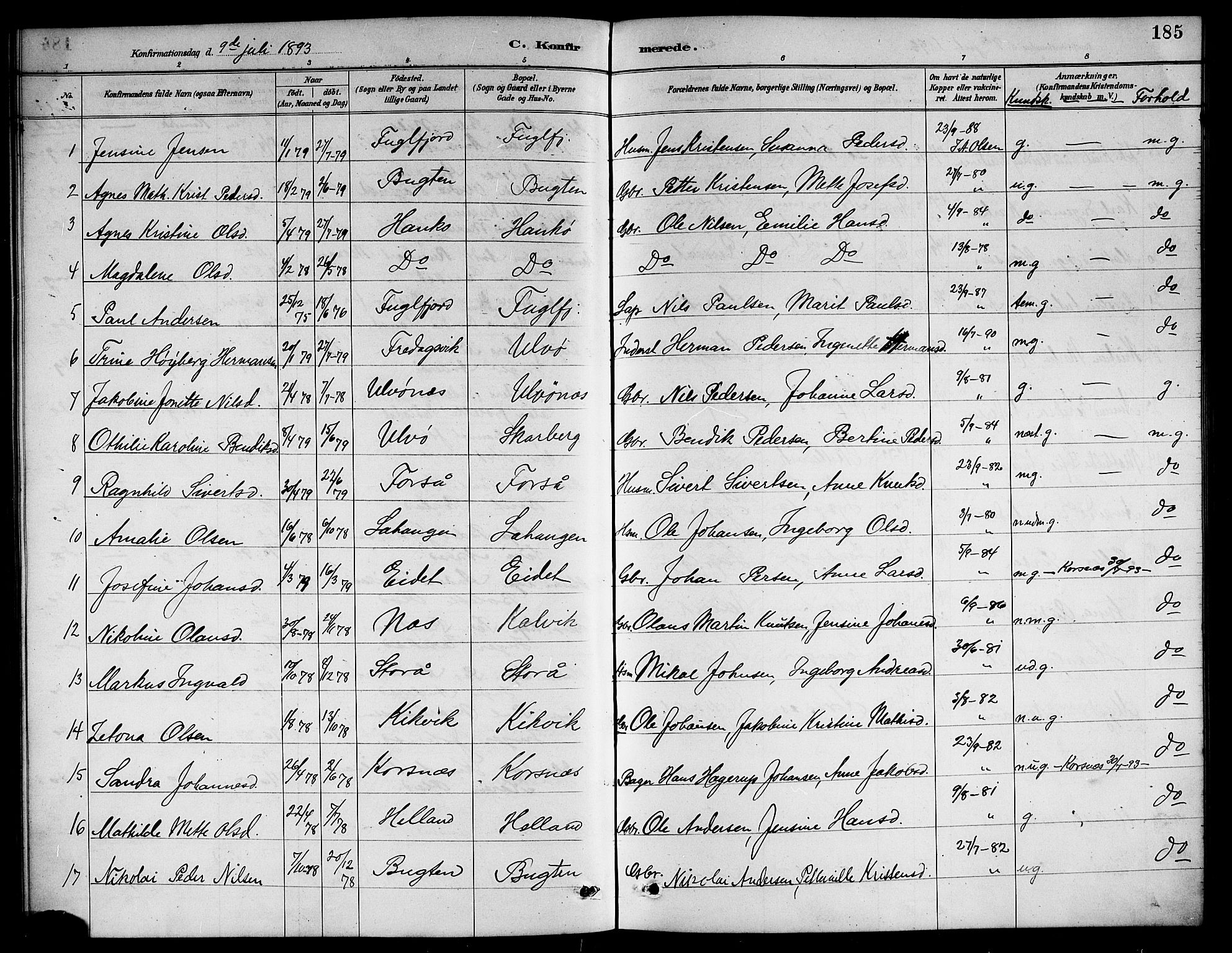 Ministerialprotokoller, klokkerbøker og fødselsregistre - Nordland, AV/SAT-A-1459/861/L0876: Klokkerbok nr. 861C02, 1887-1903, s. 185