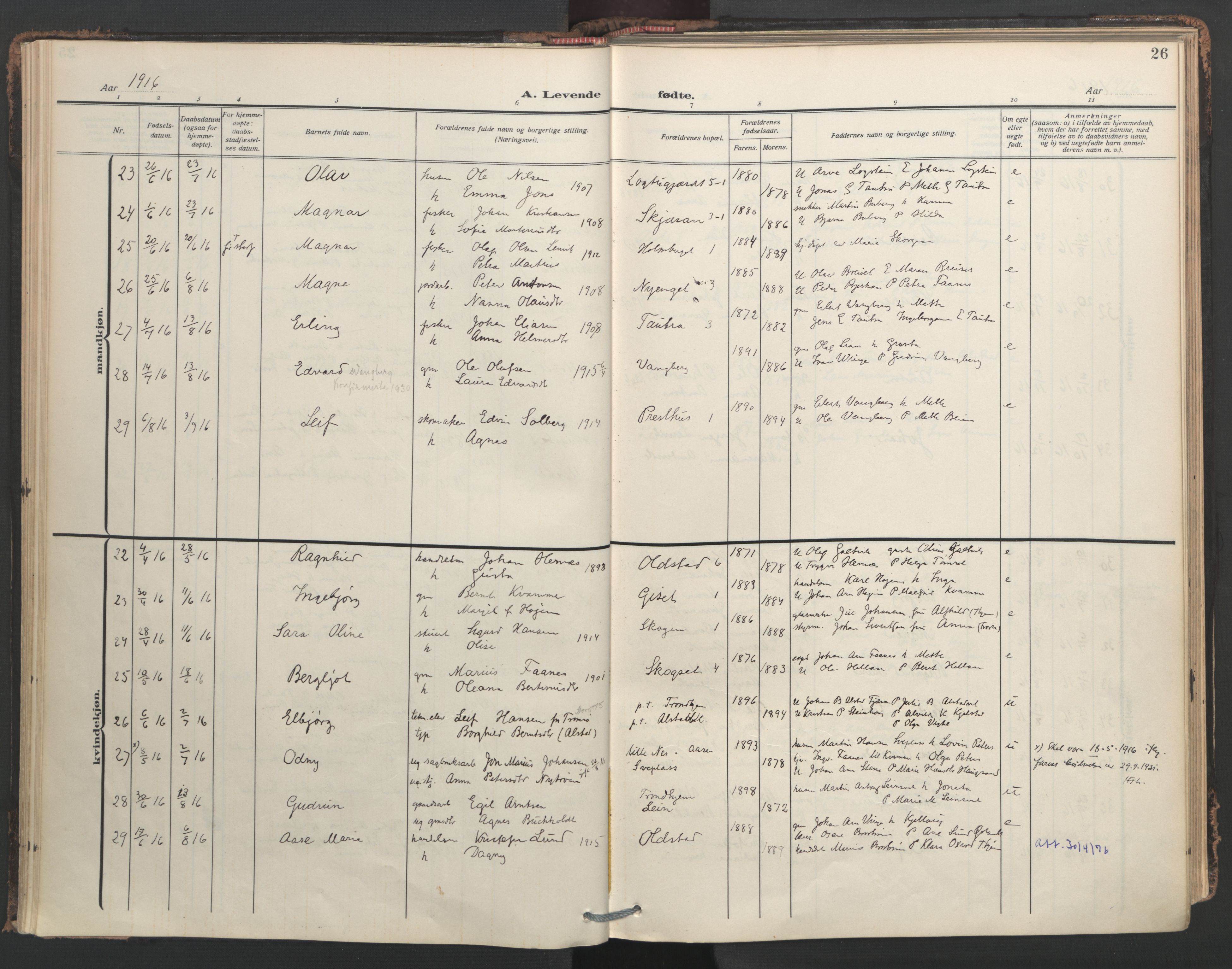 Ministerialprotokoller, klokkerbøker og fødselsregistre - Nord-Trøndelag, AV/SAT-A-1458/713/L0123: Ministerialbok nr. 713A12, 1911-1925, s. 26