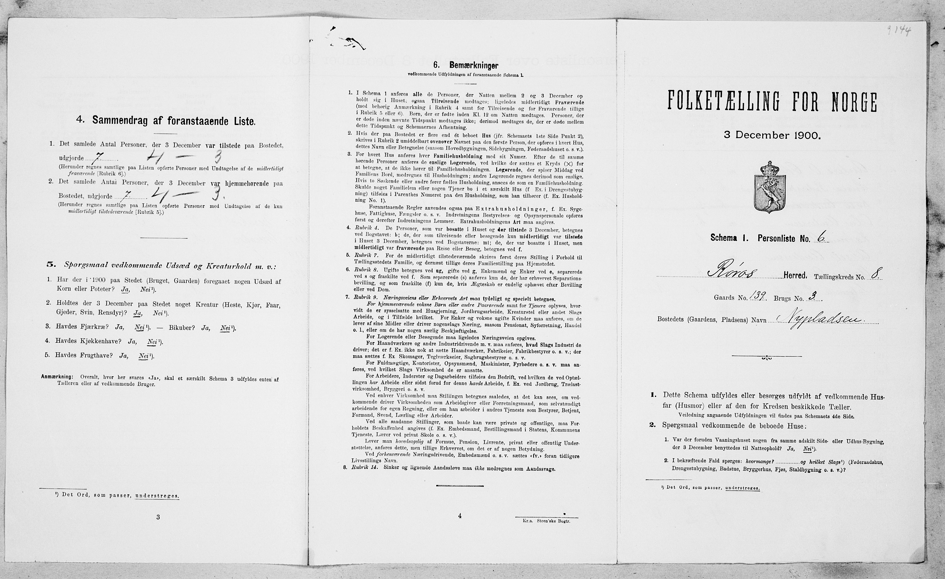 SAT, Folketelling 1900 for 1640 Røros herred, 1900, s. 908