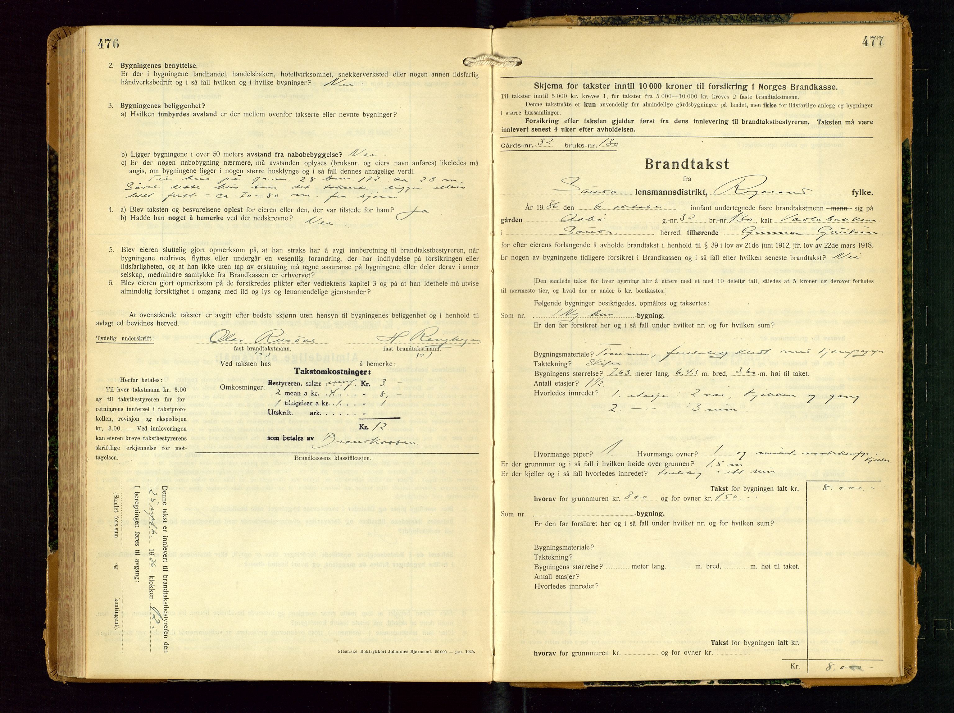 Sauda lensmannskontor, AV/SAST-A-100177/Gob/L0003: Branntakstprotokoll - skjematakst, 1928-1936, s. 476-477