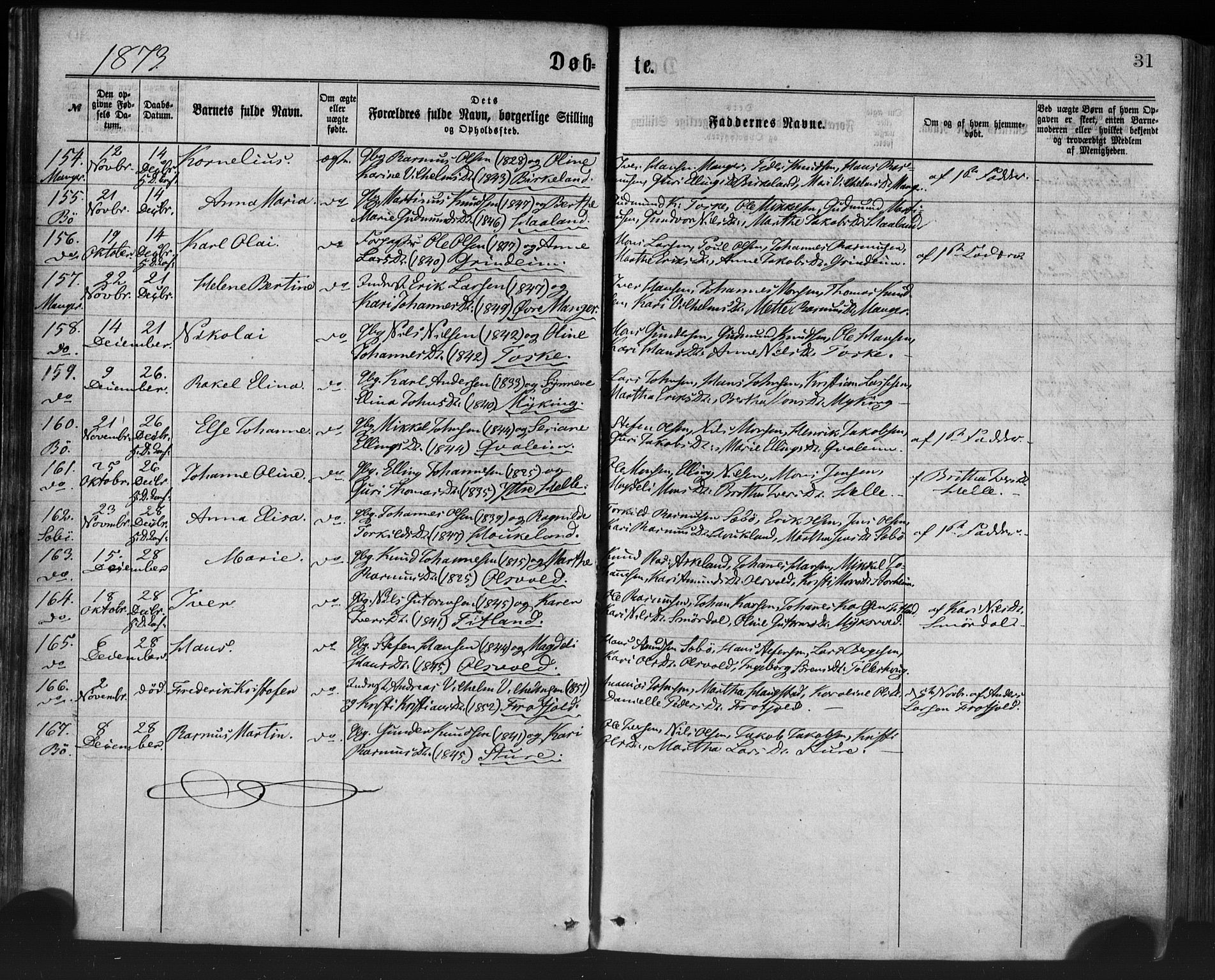 Manger sokneprestembete, AV/SAB-A-76801/H/Haa: Ministerialbok nr. A 8, 1871-1880, s. 31