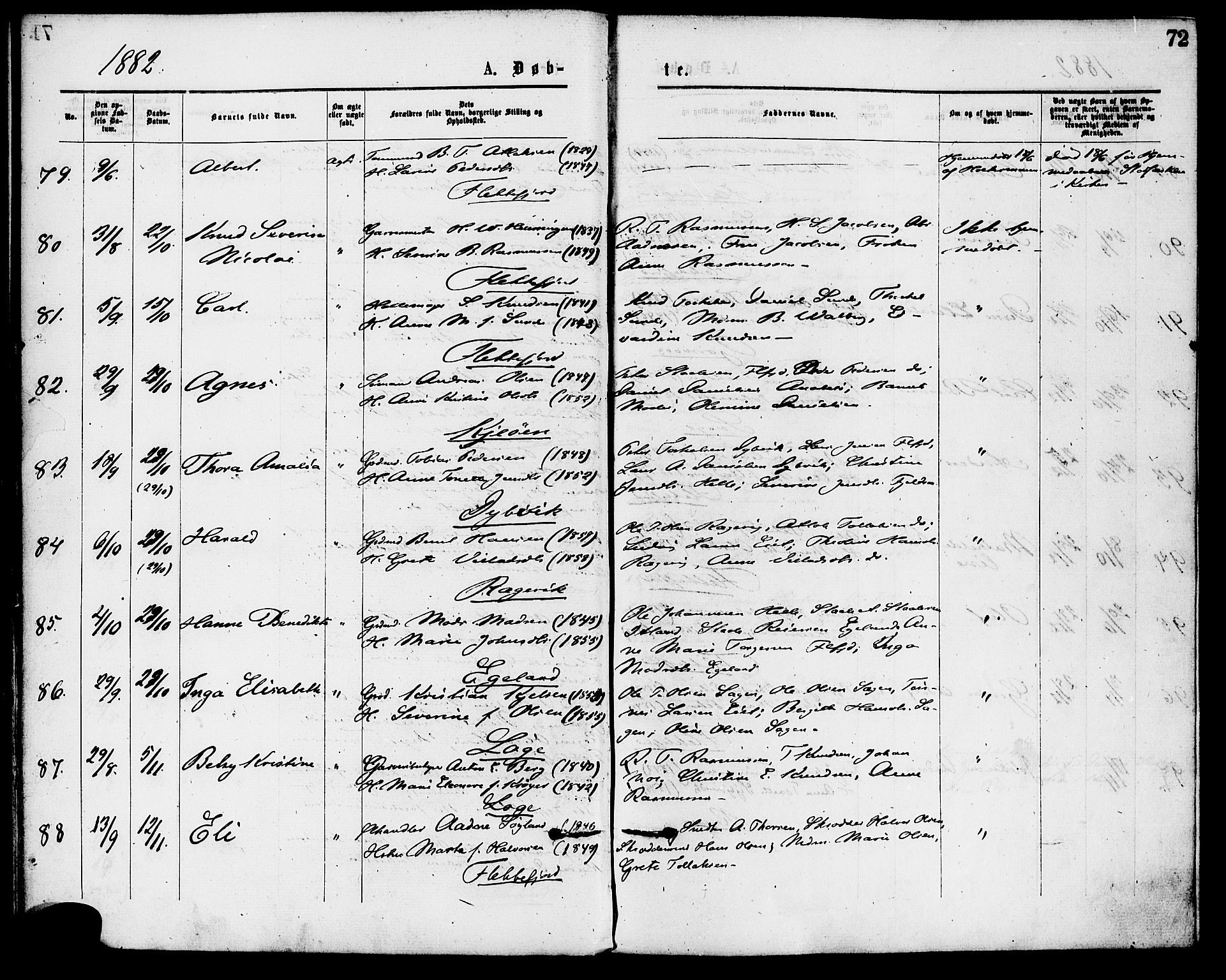 Flekkefjord sokneprestkontor, AV/SAK-1111-0012/F/Fa/Fac/L0007: Ministerialbok nr. A 7, 1875-1885, s. 72
