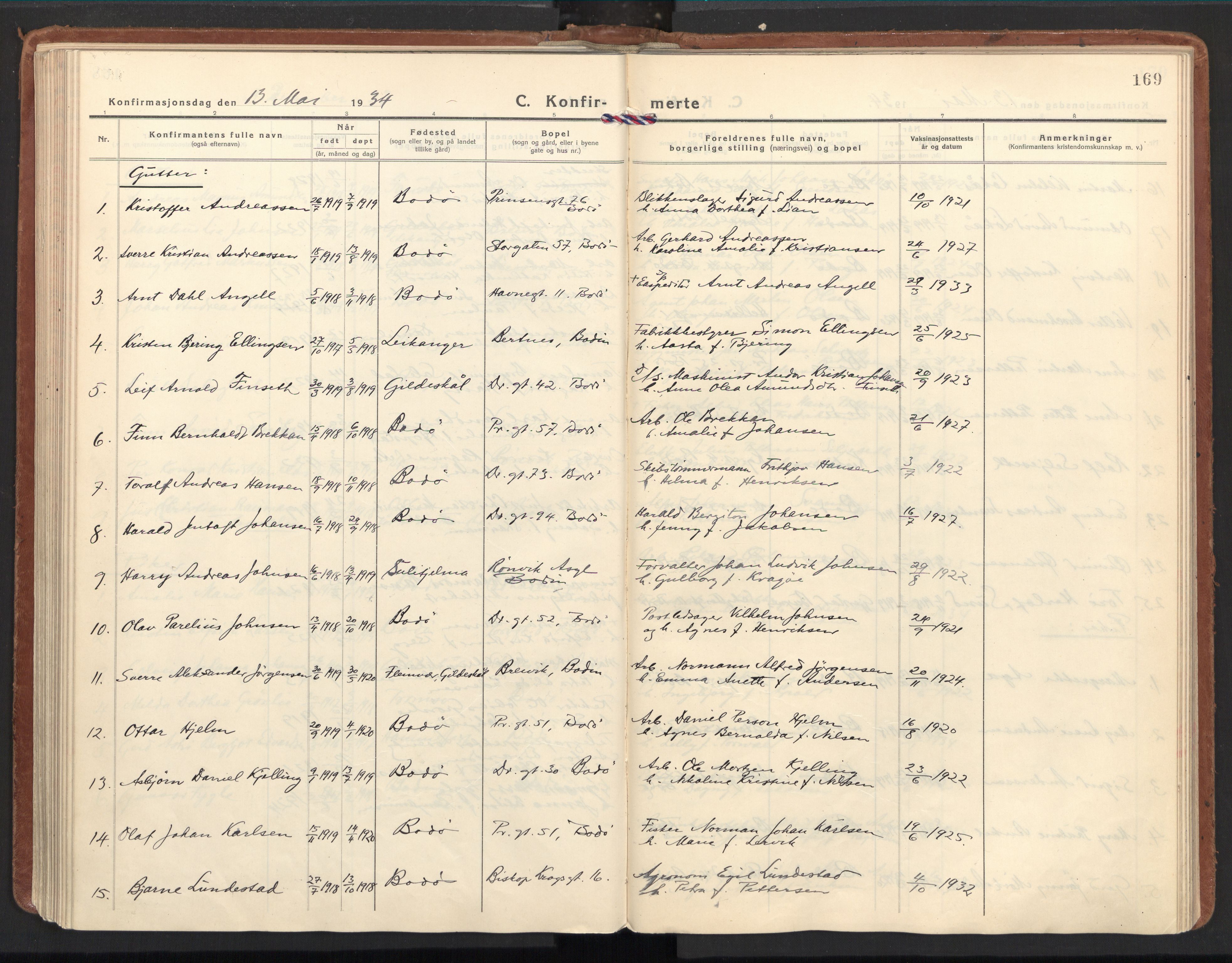 Ministerialprotokoller, klokkerbøker og fødselsregistre - Nordland, AV/SAT-A-1459/801/L0019: Ministerialbok nr. 801A19, 1930-1940, s. 169