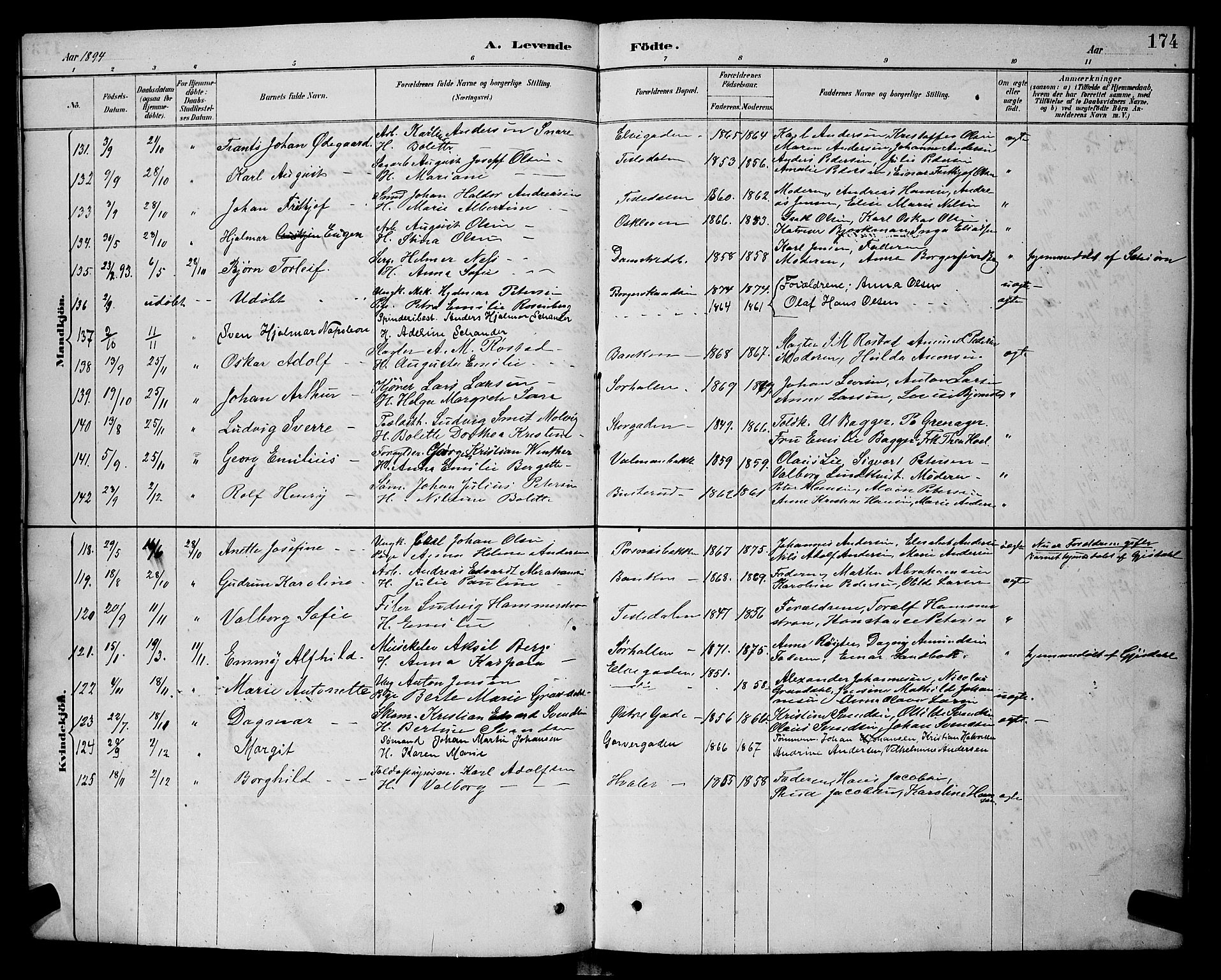 Halden prestekontor Kirkebøker, AV/SAO-A-10909/G/Ga/L0008: Klokkerbok nr. 8, 1885-1899, s. 174