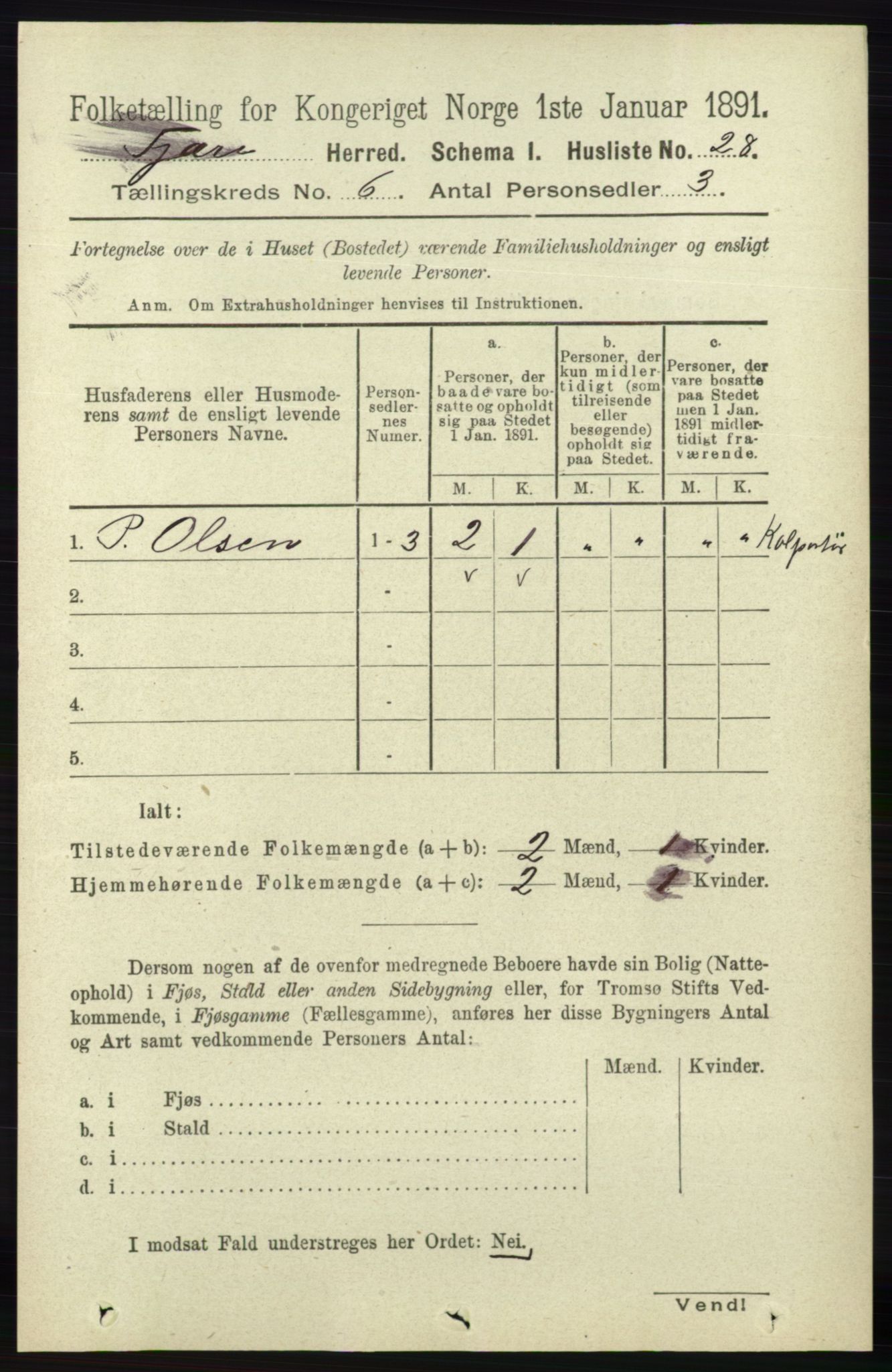 RA, Folketelling 1891 for 0923 Fjære herred, 1891, s. 2954