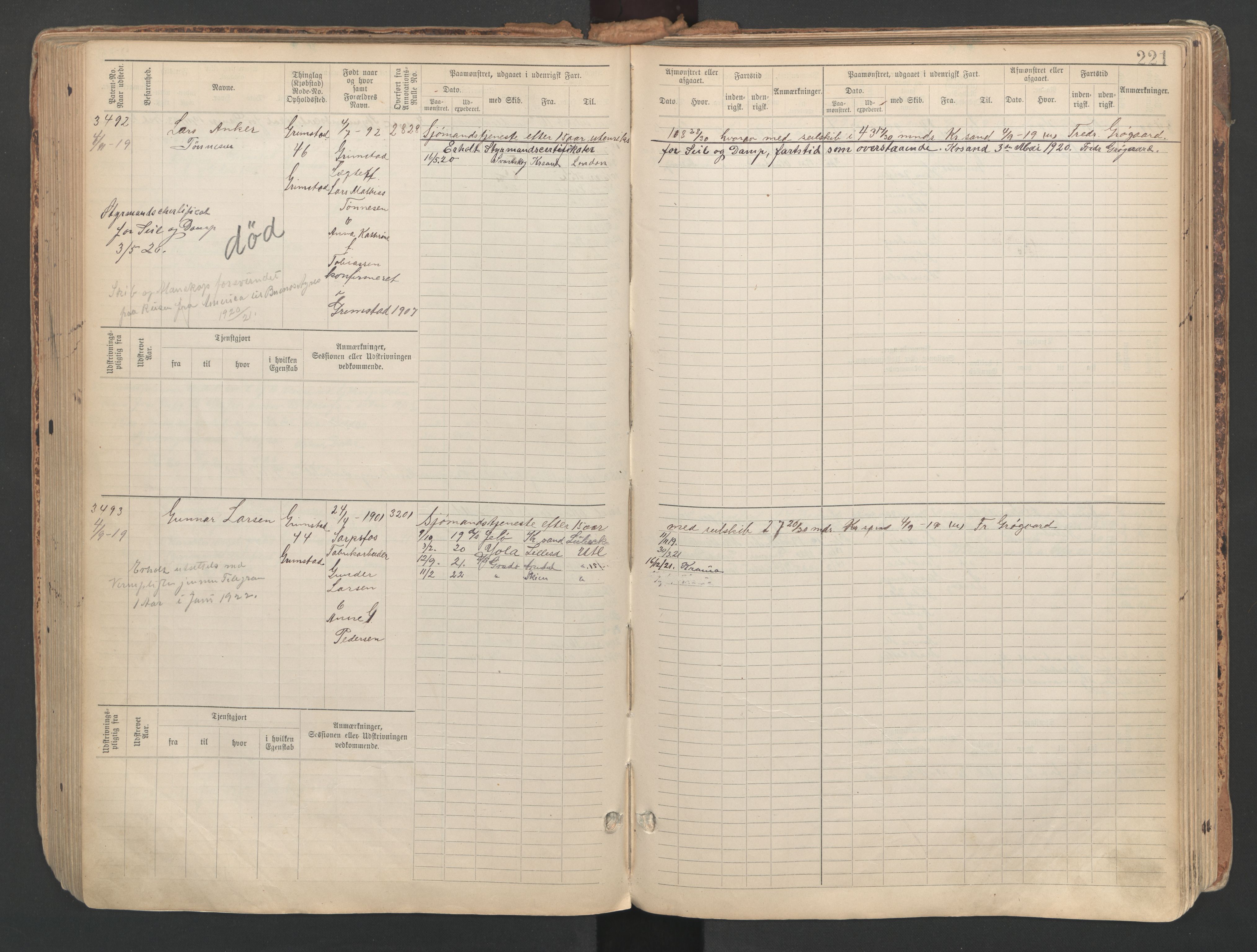 Grimstad mønstringskrets, SAK/2031-0013/F/Fb/L0013: Hovedrulle A nr 3052-3814, V-26, 1900-1943, s. 234