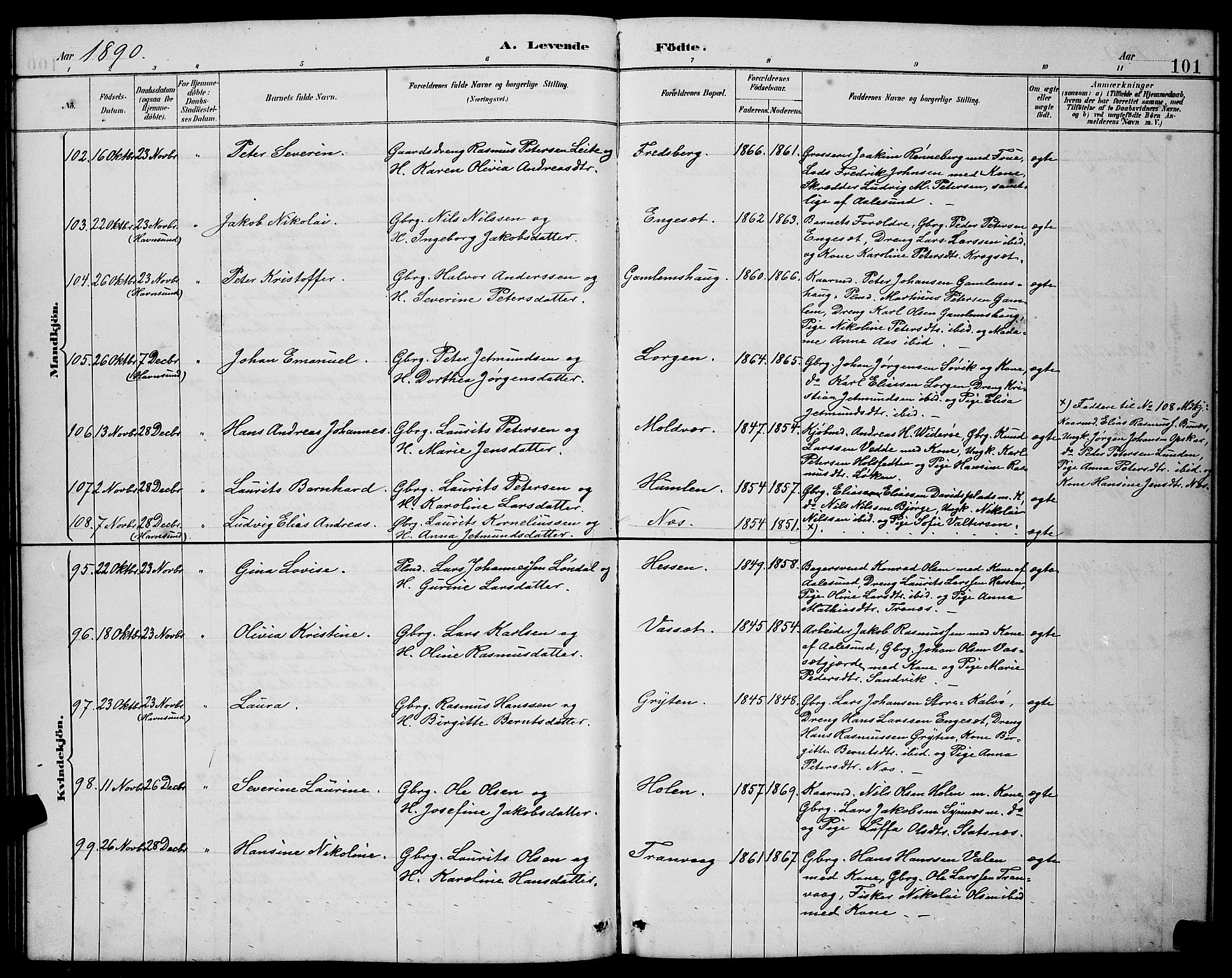 Ministerialprotokoller, klokkerbøker og fødselsregistre - Møre og Romsdal, AV/SAT-A-1454/528/L0431: Klokkerbok nr. 528C12, 1885-1898, s. 101