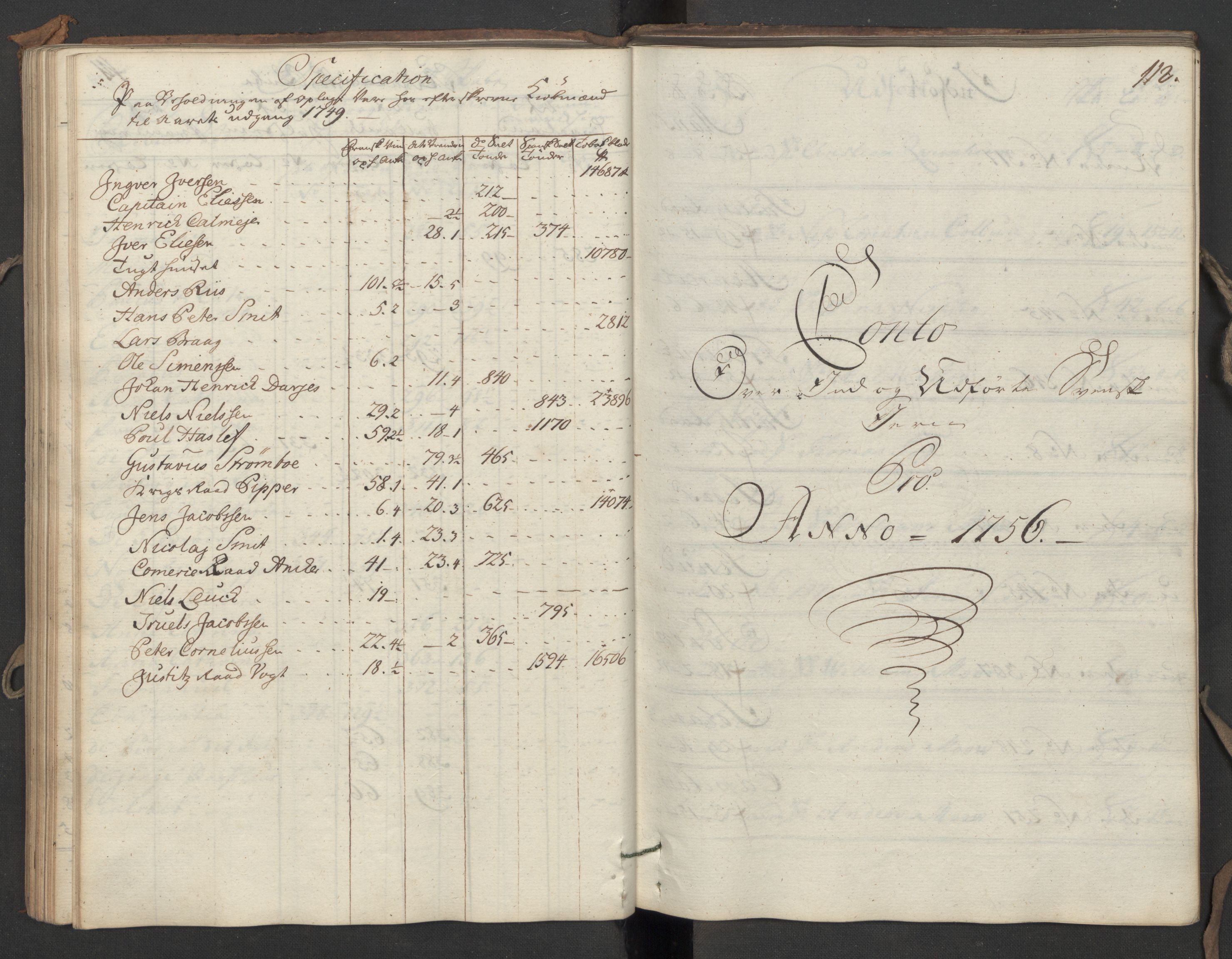 Generaltollkammeret, tollregnskaper, AV/RA-EA-5490/R06/L0039/0001: Tollregnskaper Kristiania / Utgående hovedtollbok, 1756, s. 111b-112a