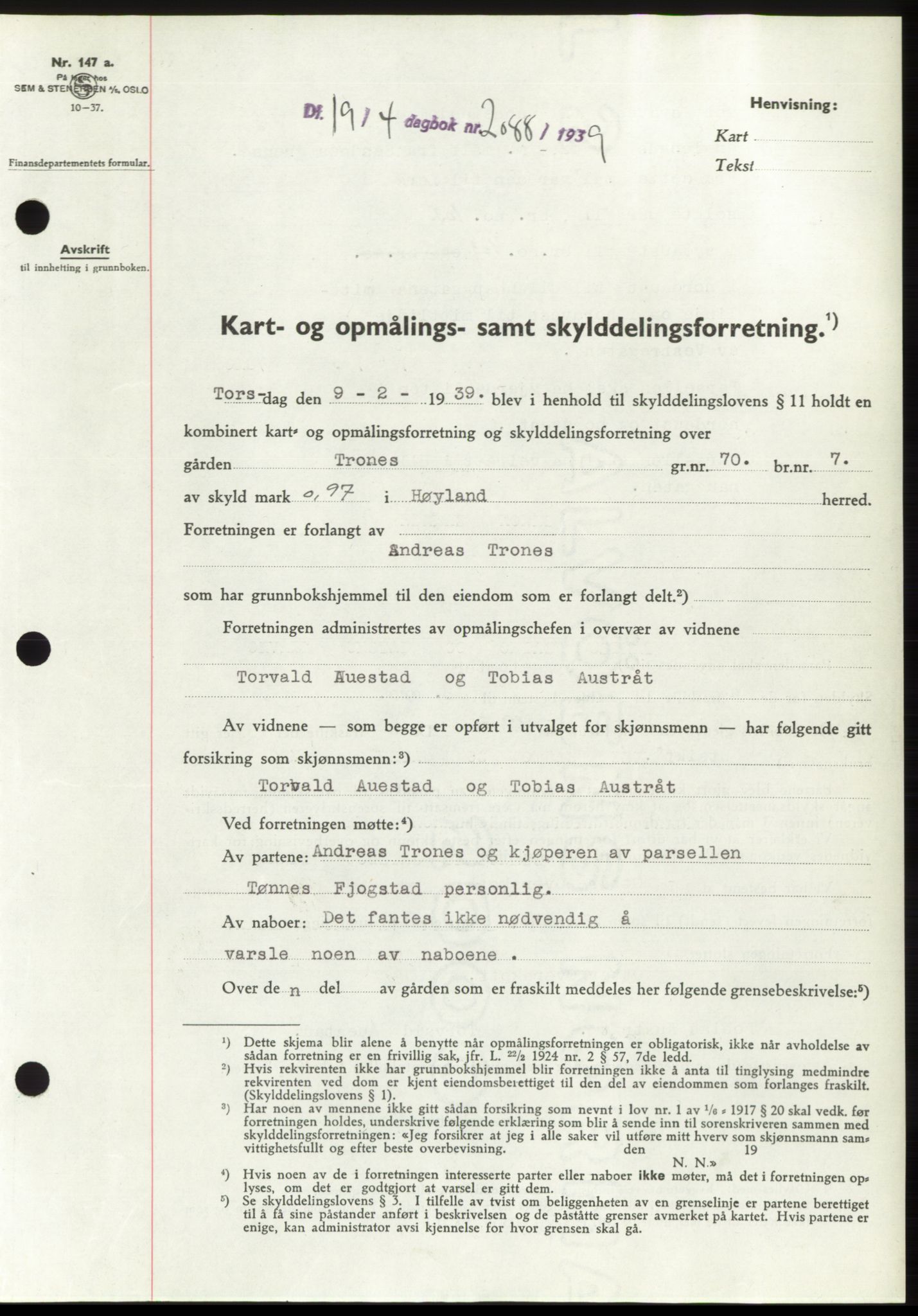 Jæren sorenskriveri, SAST/A-100310/03/G/Gba/L0074: Pantebok, 1939-1939, Dagboknr: 2088/1939