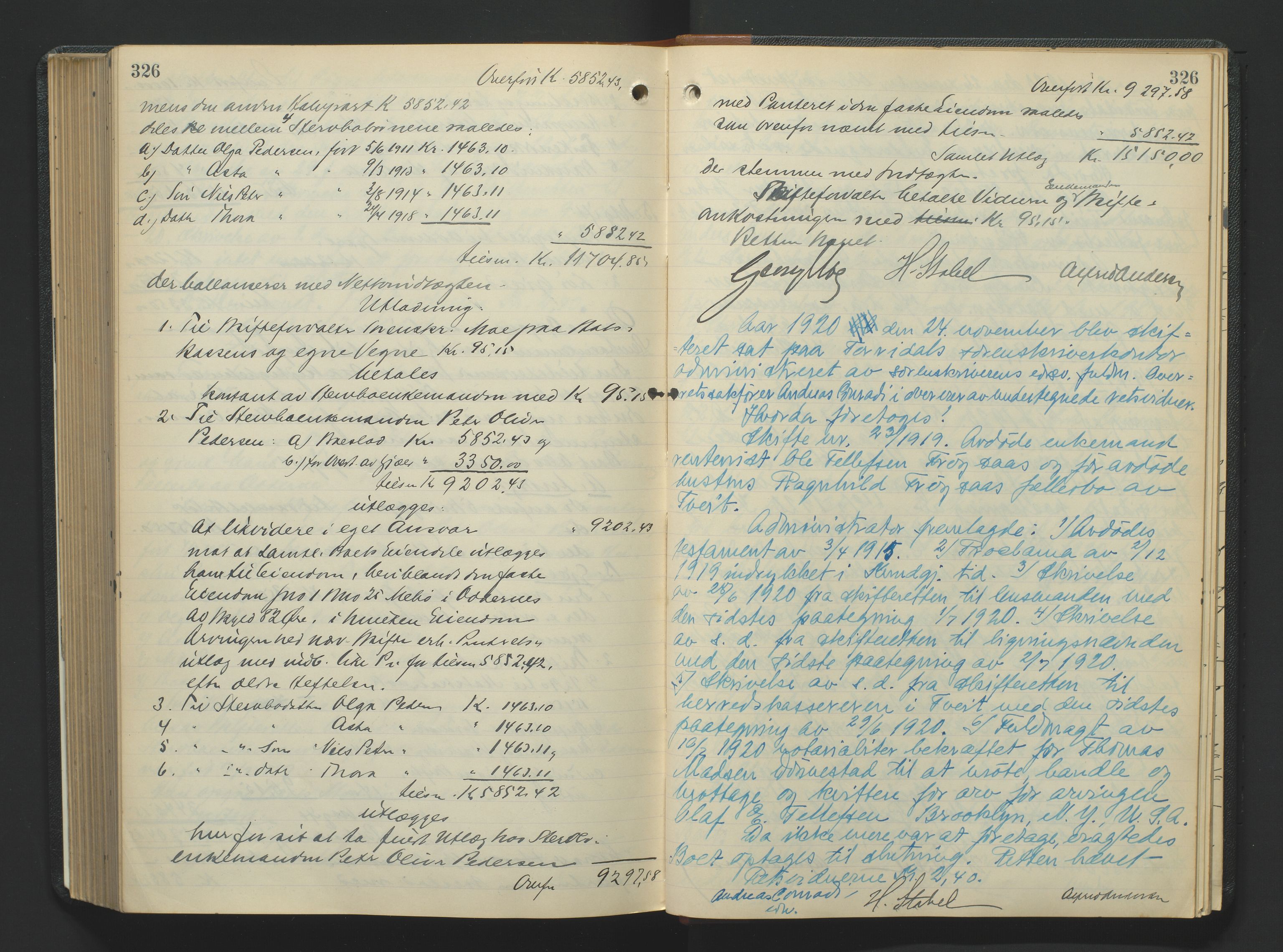 Torridal sorenskriveri, AV/SAK-1221-0012/H/Hc/L0023: Skifteforhandlingsprotokoll med navneregister nr. 9, 1915-1921, s. 326