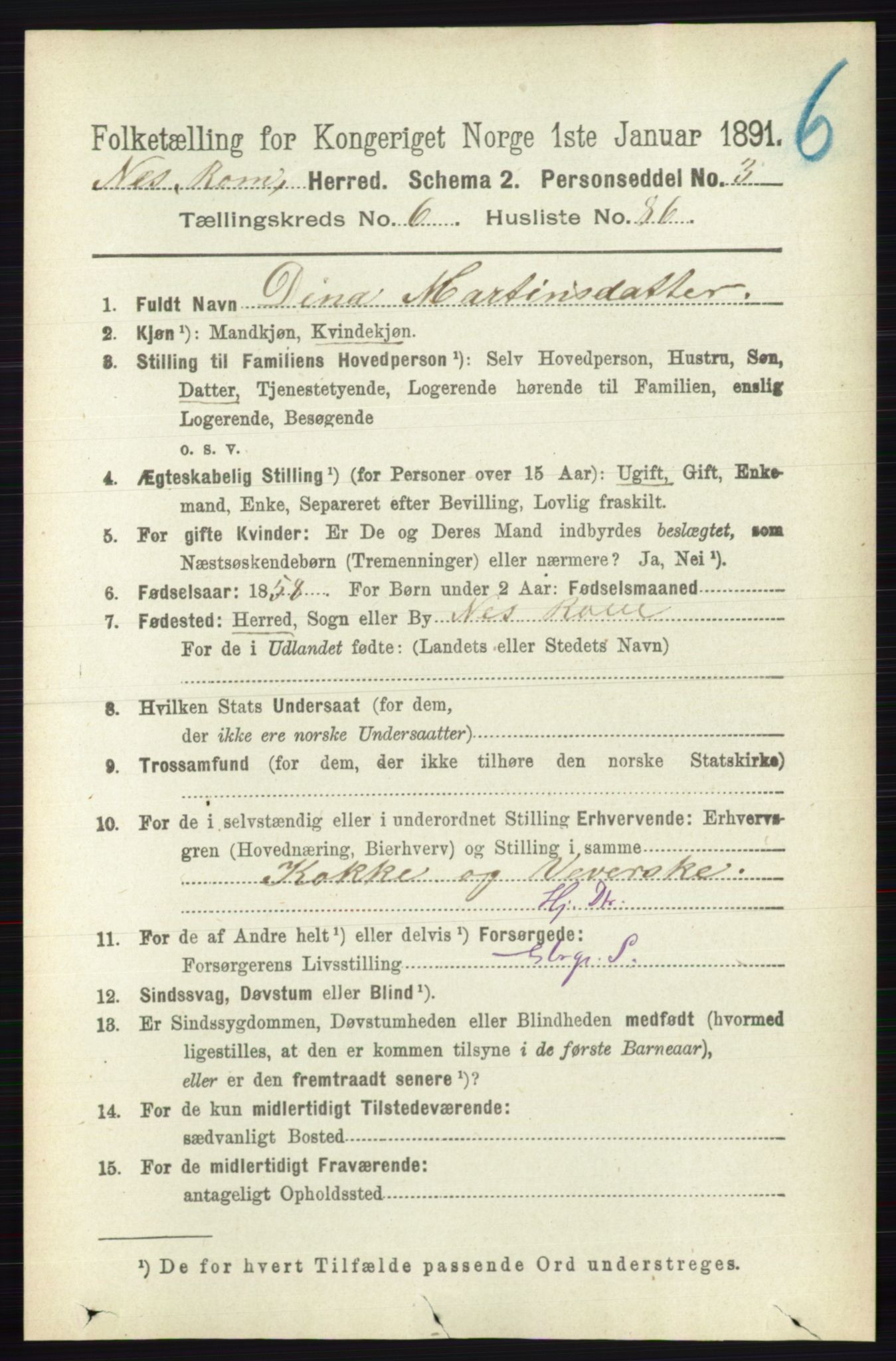 RA, Folketelling 1891 for 0236 Nes herred, 1891, s. 3913