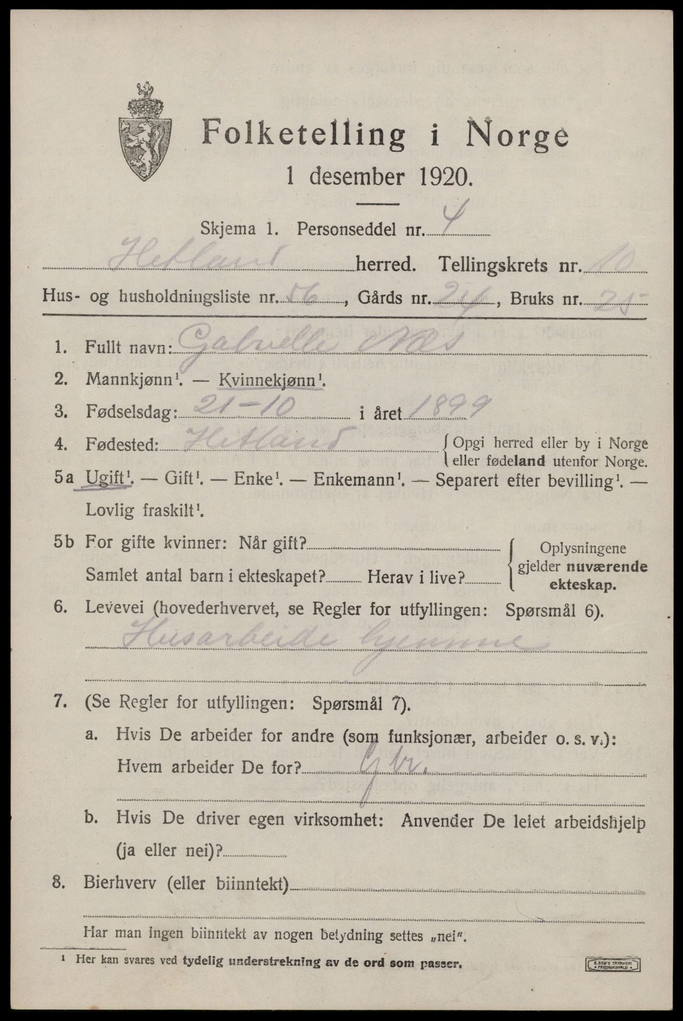 SAST, Folketelling 1920 for 1126 Hetland herred, 1920, s. 19713