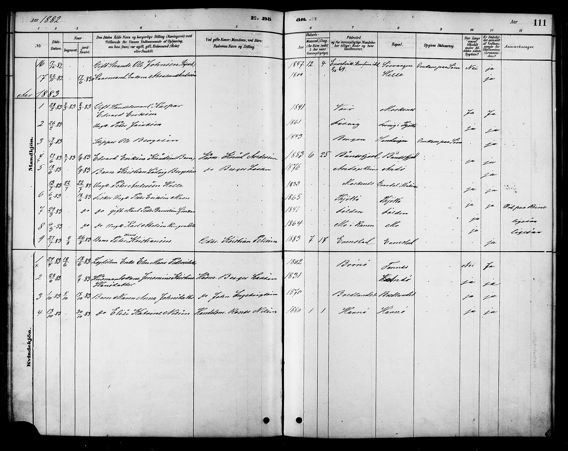 Ministerialprotokoller, klokkerbøker og fødselsregistre - Nordland, SAT/A-1459/886/L1219: Ministerialbok nr. 886A01, 1878-1892, s. 111