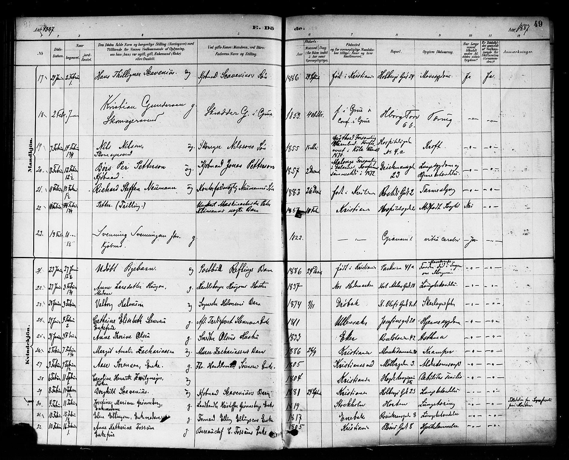 Trefoldighet prestekontor Kirkebøker, AV/SAO-A-10882/F/Fd/L0003: Ministerialbok nr. IV 3, 1885-1896, s. 49