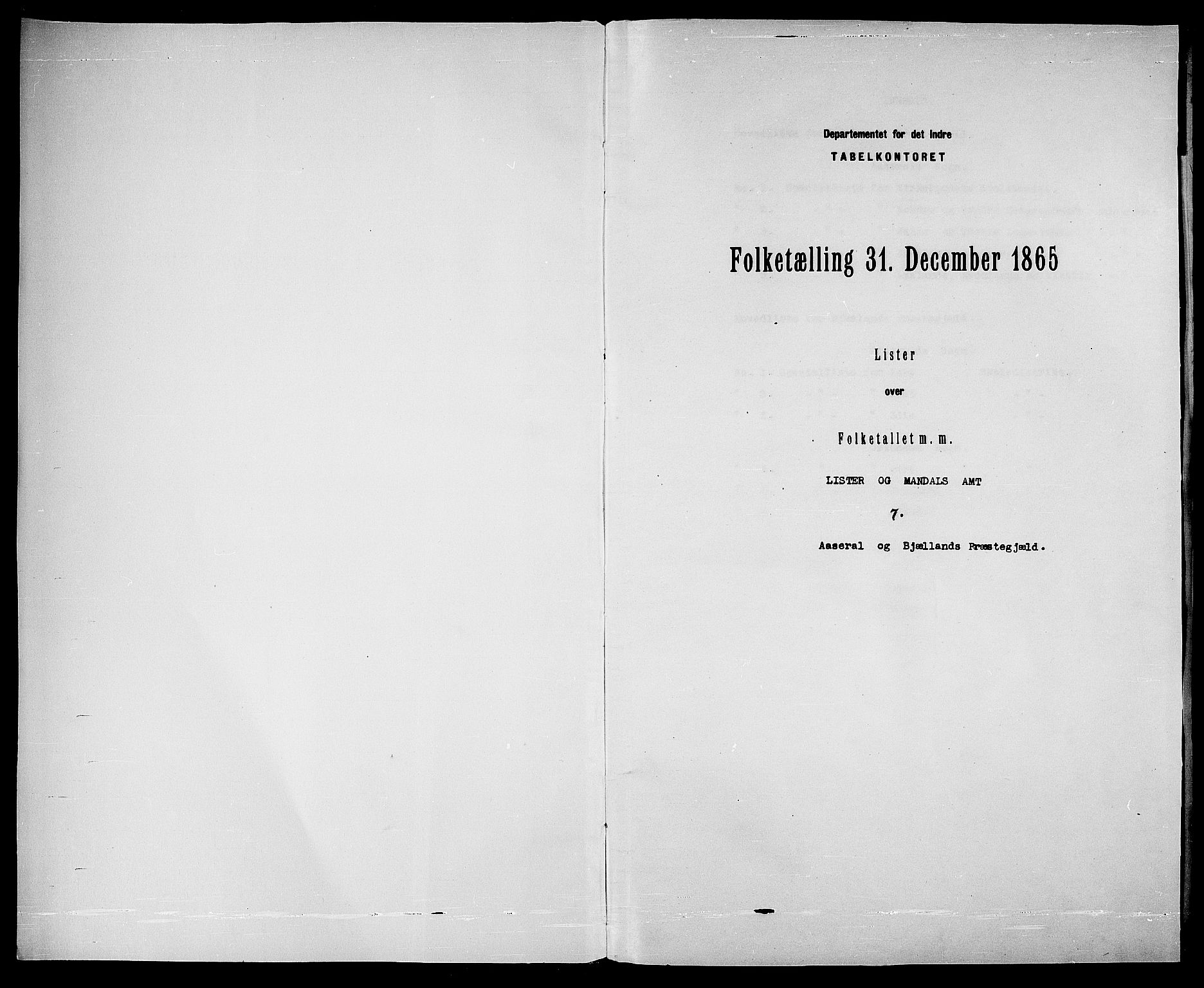 RA, Folketelling 1865 for 0980P Åseral prestegjeld, 1865, s. 3