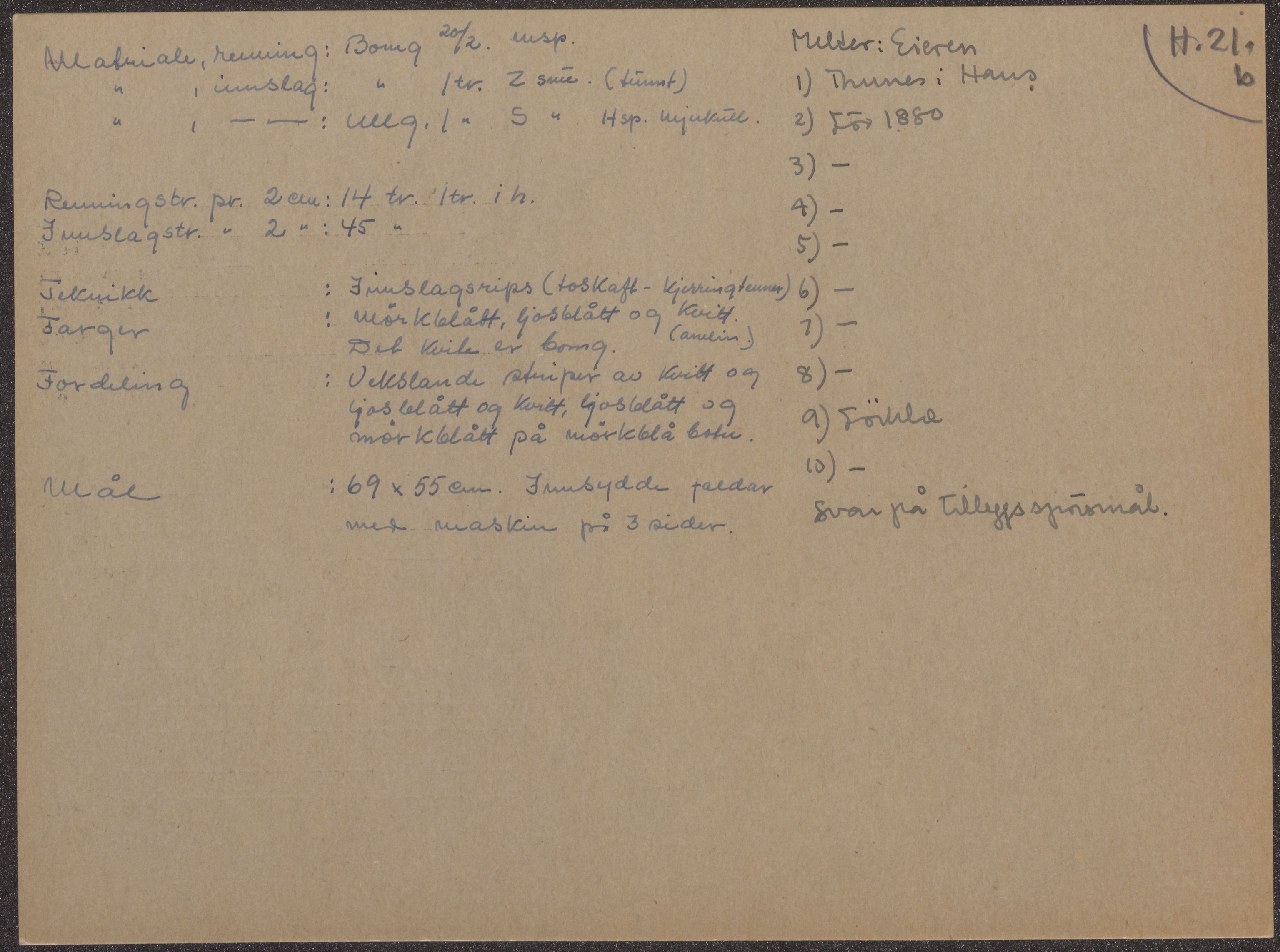 Åkleprosjektet 1957, UMB/A008/F/Fa/L0001/0004: Registreringskort Smettåkle A-H / Smettåkler H, 1957