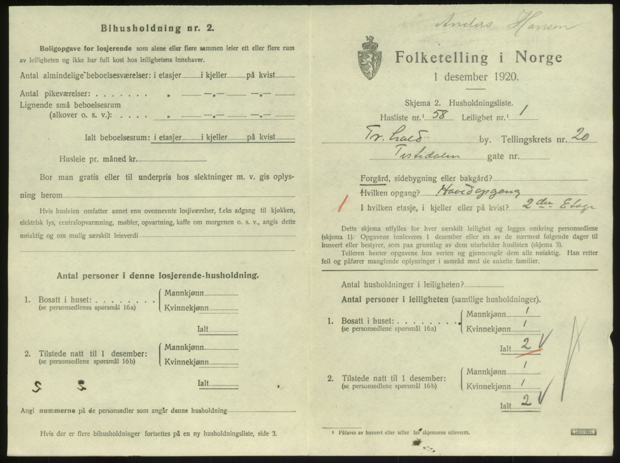 SAO, Folketelling 1920 for 0101 Fredrikshald kjøpstad, 1920, s. 8050