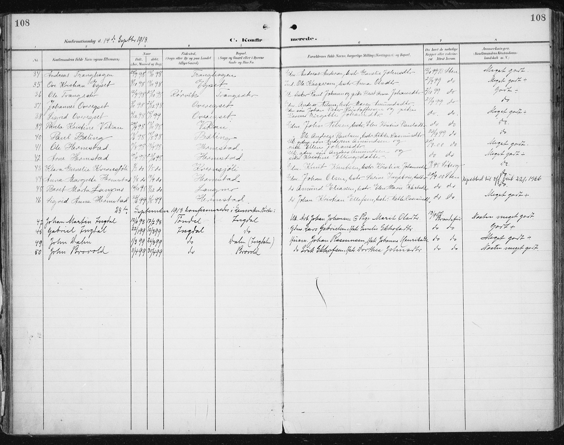 Ministerialprotokoller, klokkerbøker og fødselsregistre - Sør-Trøndelag, SAT/A-1456/646/L0616: Ministerialbok nr. 646A14, 1900-1918, s. 108