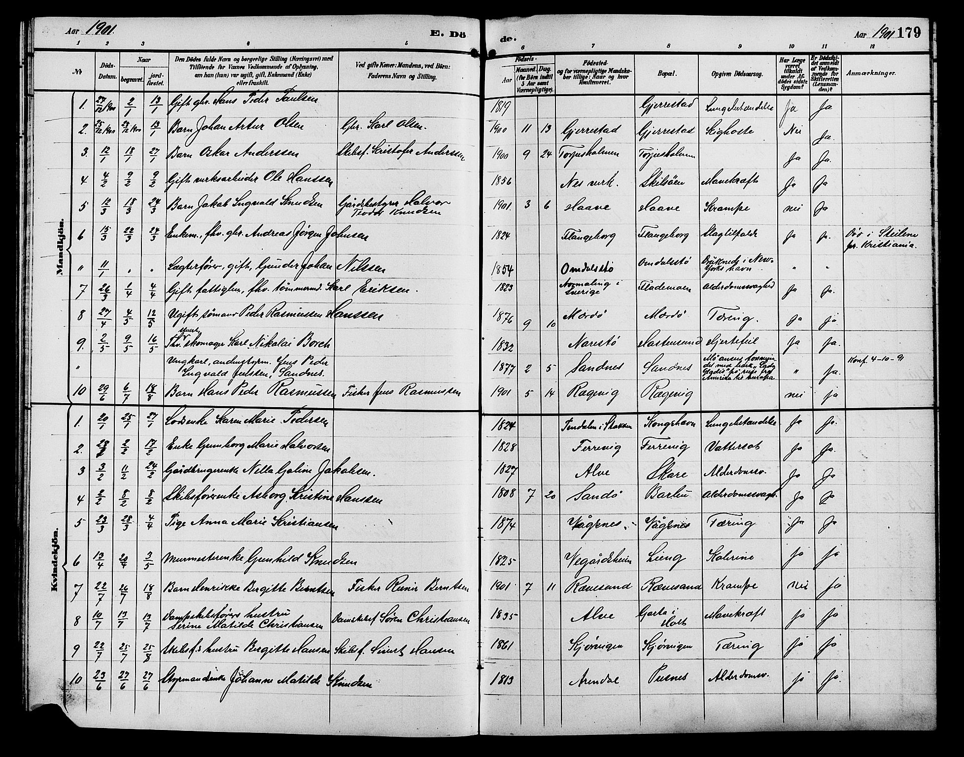 Tromøy sokneprestkontor, SAK/1111-0041/F/Fb/L0006: Klokkerbok nr. B 6, 1892-1907, s. 179