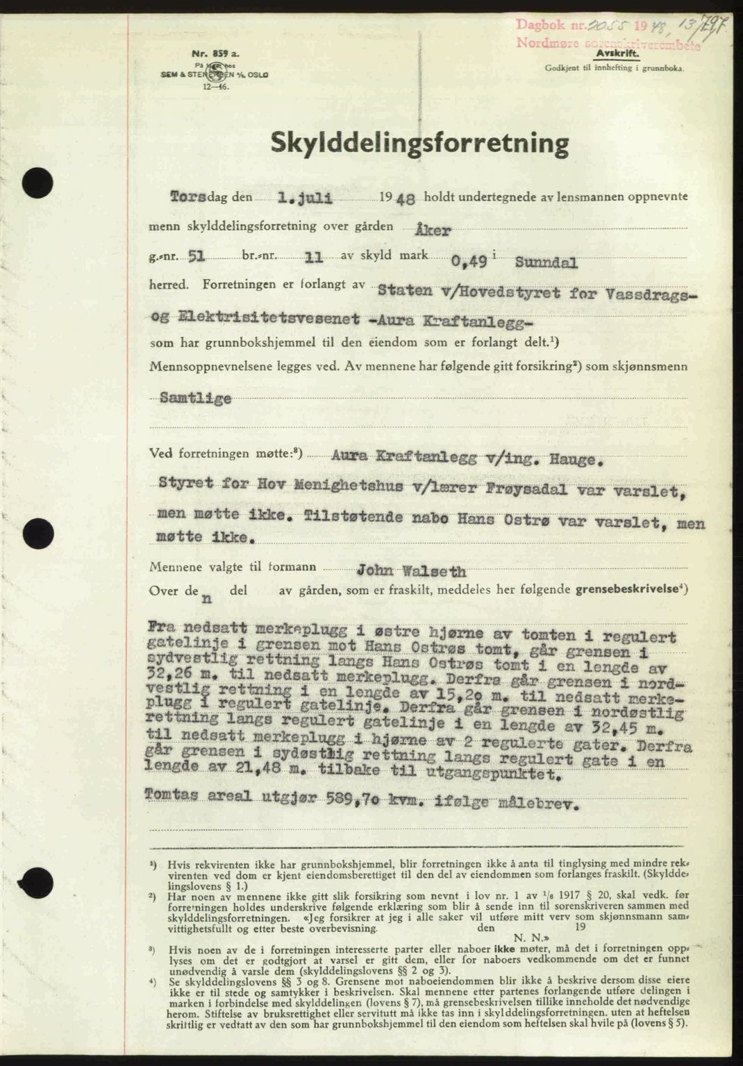 Nordmøre sorenskriveri, SAT/A-4132/1/2/2Ca: Pantebok nr. A108, 1948-1948, Dagboknr: 2055/1948
