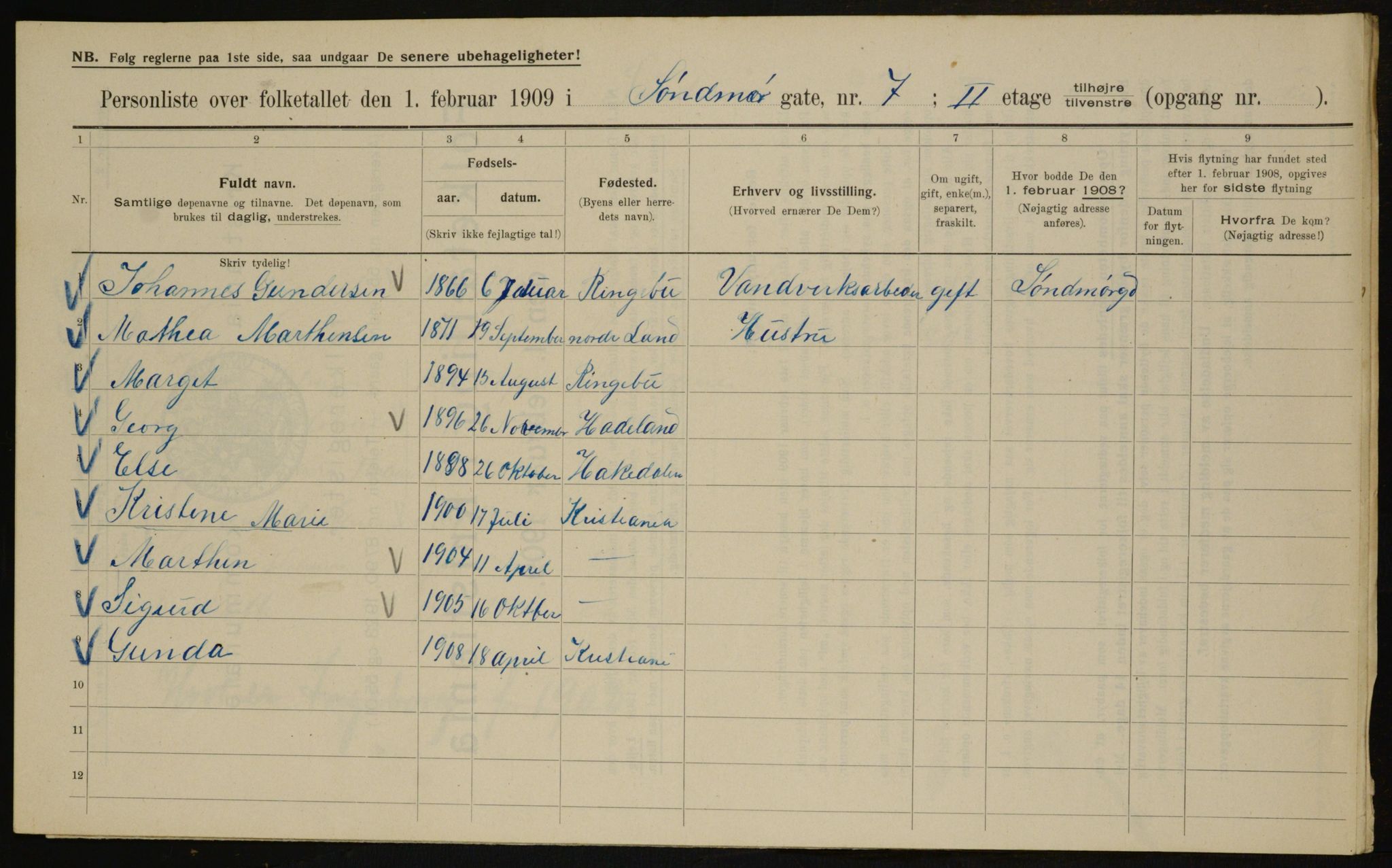 OBA, Kommunal folketelling 1.2.1909 for Kristiania kjøpstad, 1909, s. 94748