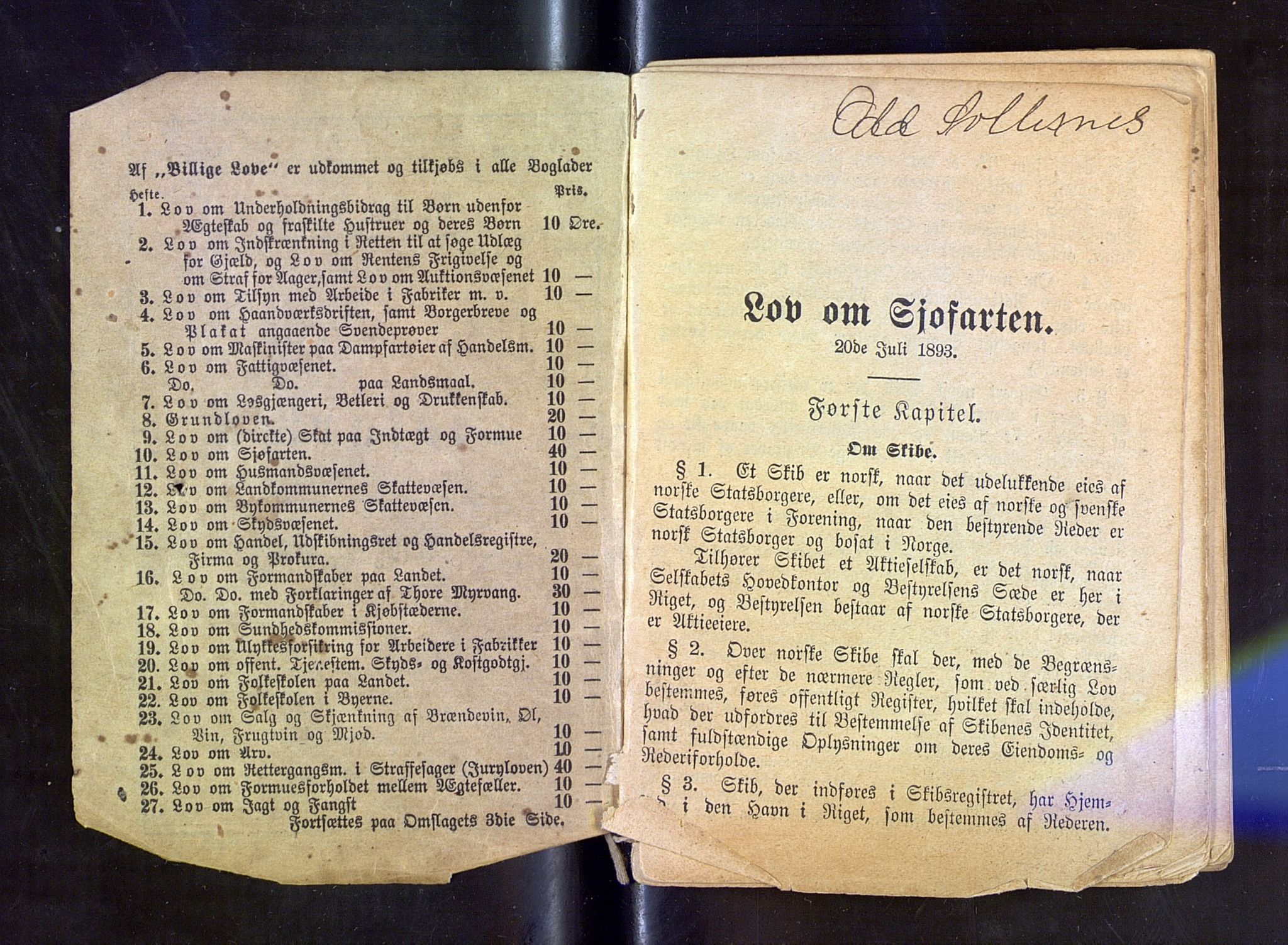 Jondal Skipsassuranseforening, AV/SAB-SAB/PA-0276/E/L0060: Lov om Sjøfarten, 1874-1943