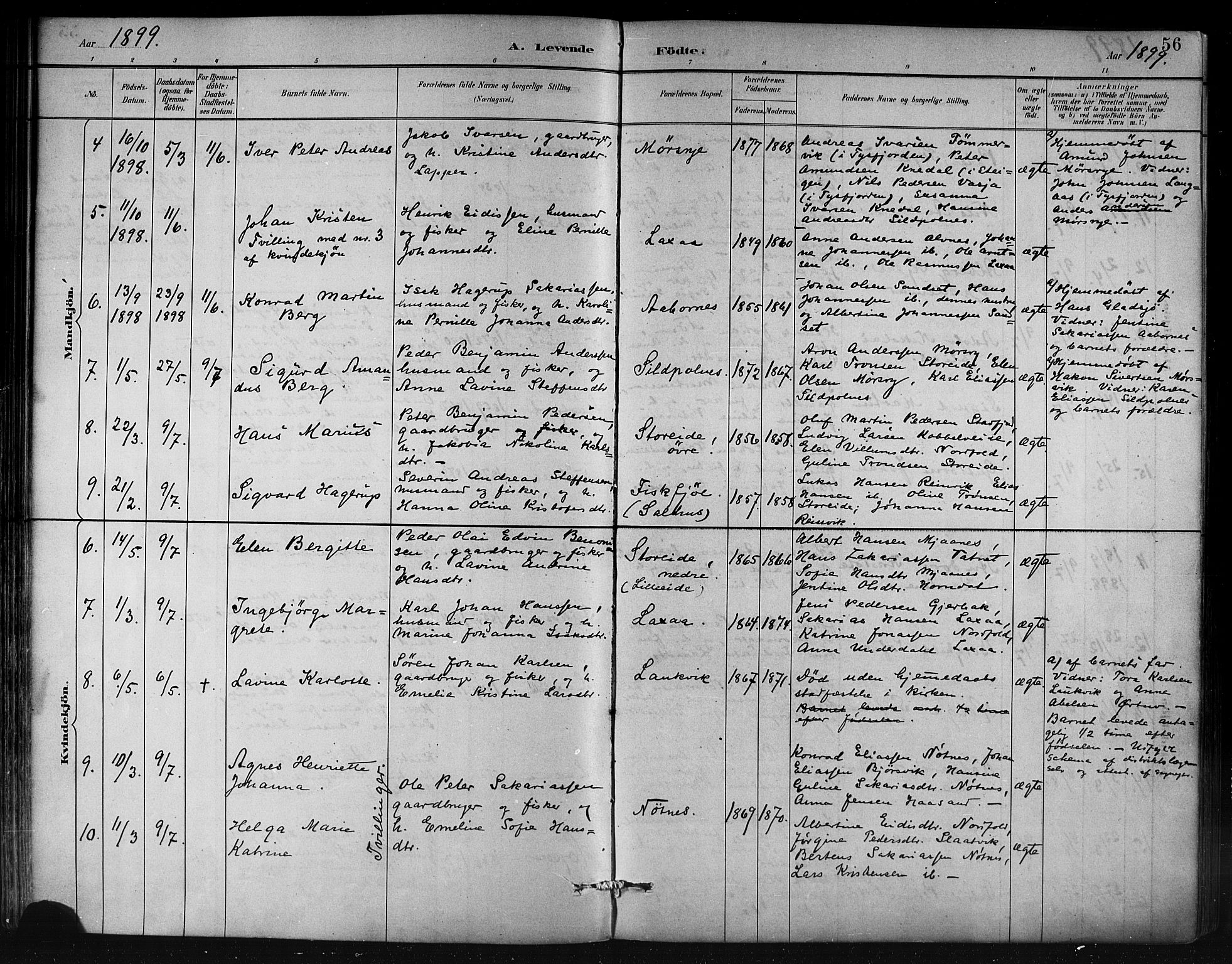 Ministerialprotokoller, klokkerbøker og fødselsregistre - Nordland, AV/SAT-A-1459/858/L0831: Ministerialbok nr. 858A01, 1884-1902, s. 56