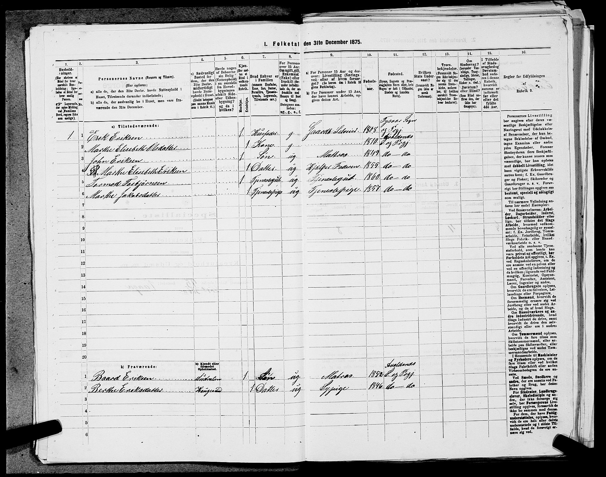 SAST, Folketelling 1875 for 1147L Avaldsnes prestegjeld, Avaldsnes sokn og Kopervik landsokn, 1875, s. 1301