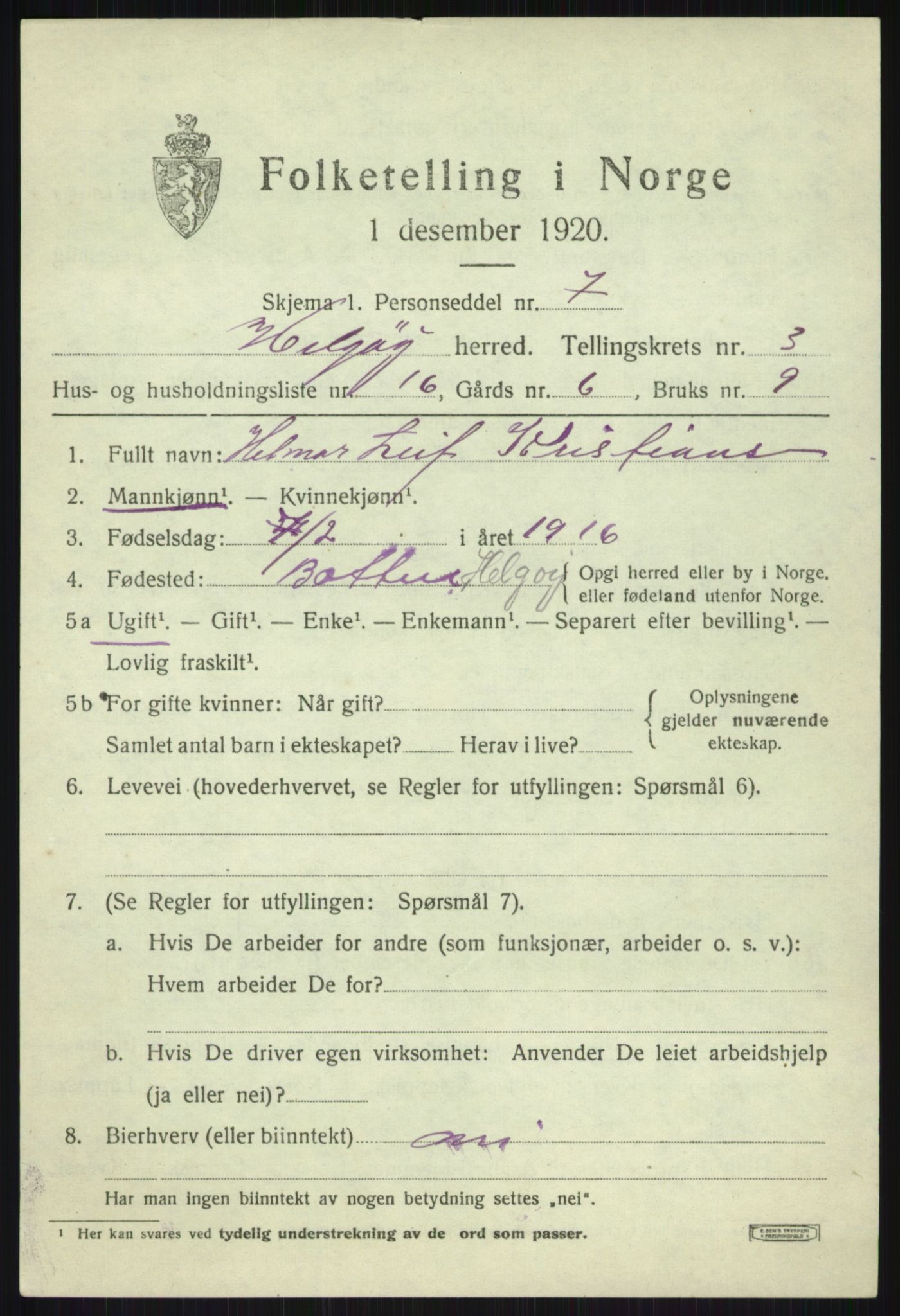 SATØ, Folketelling 1920 for 1935 Helgøy herred, 1920, s. 1597